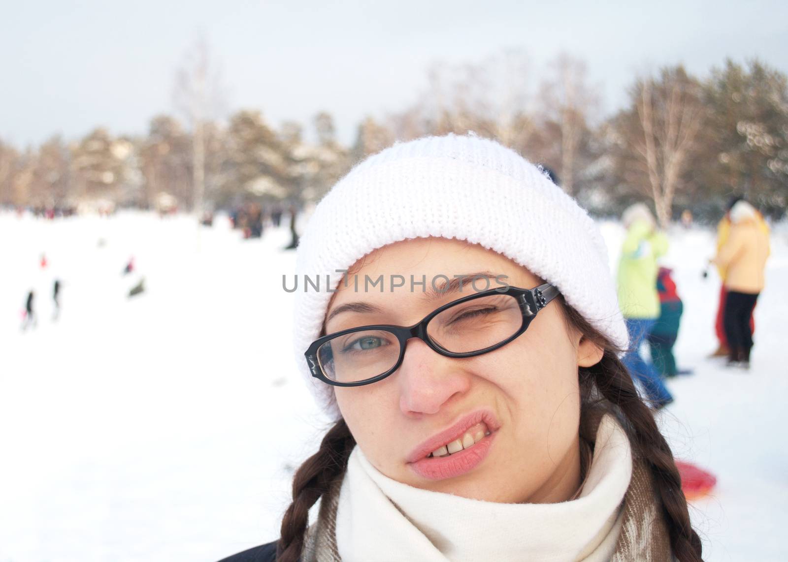 happy girl in a winter cap