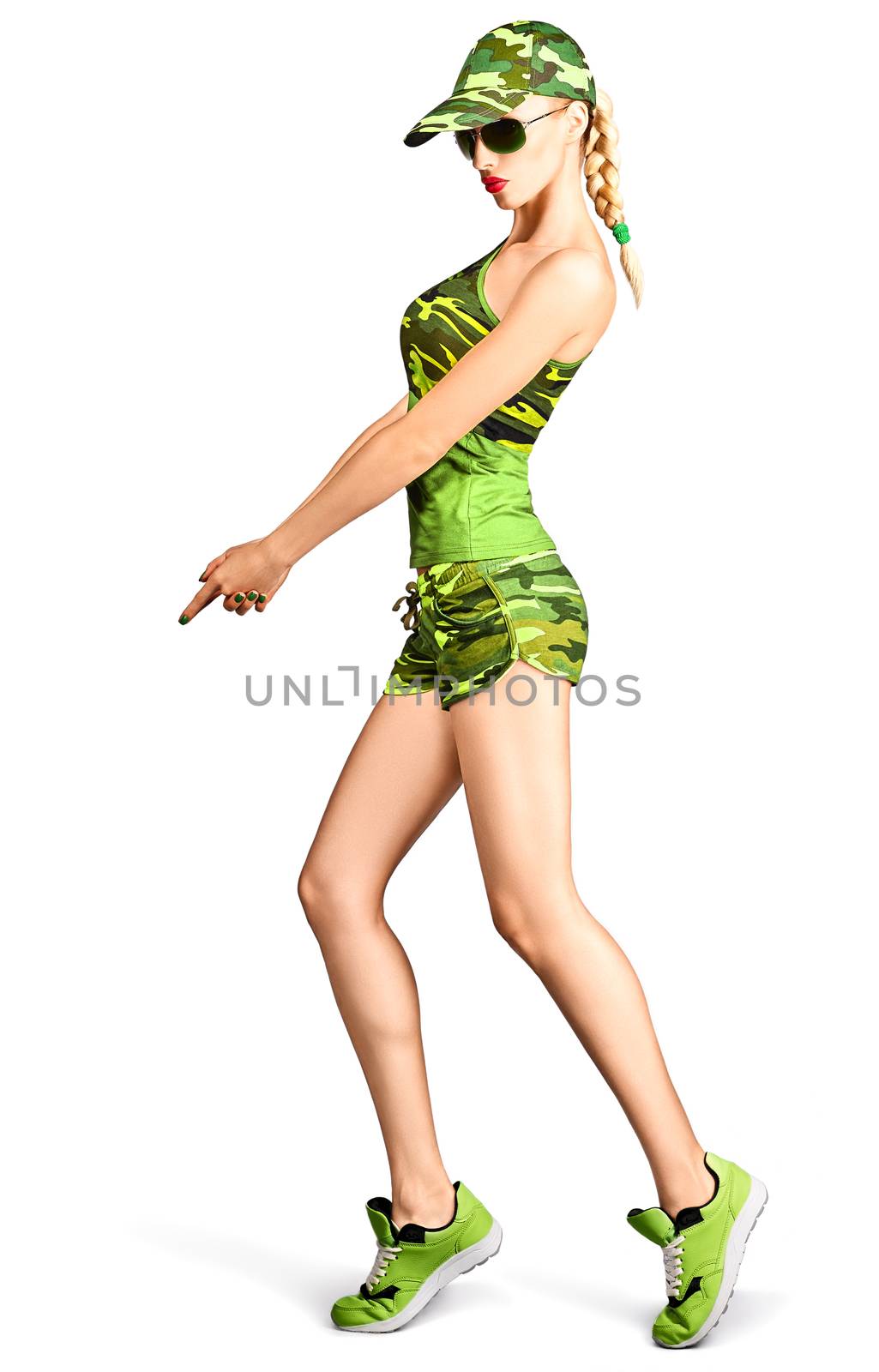Fashion woman camouflage clothes doing gun gesture by 918
