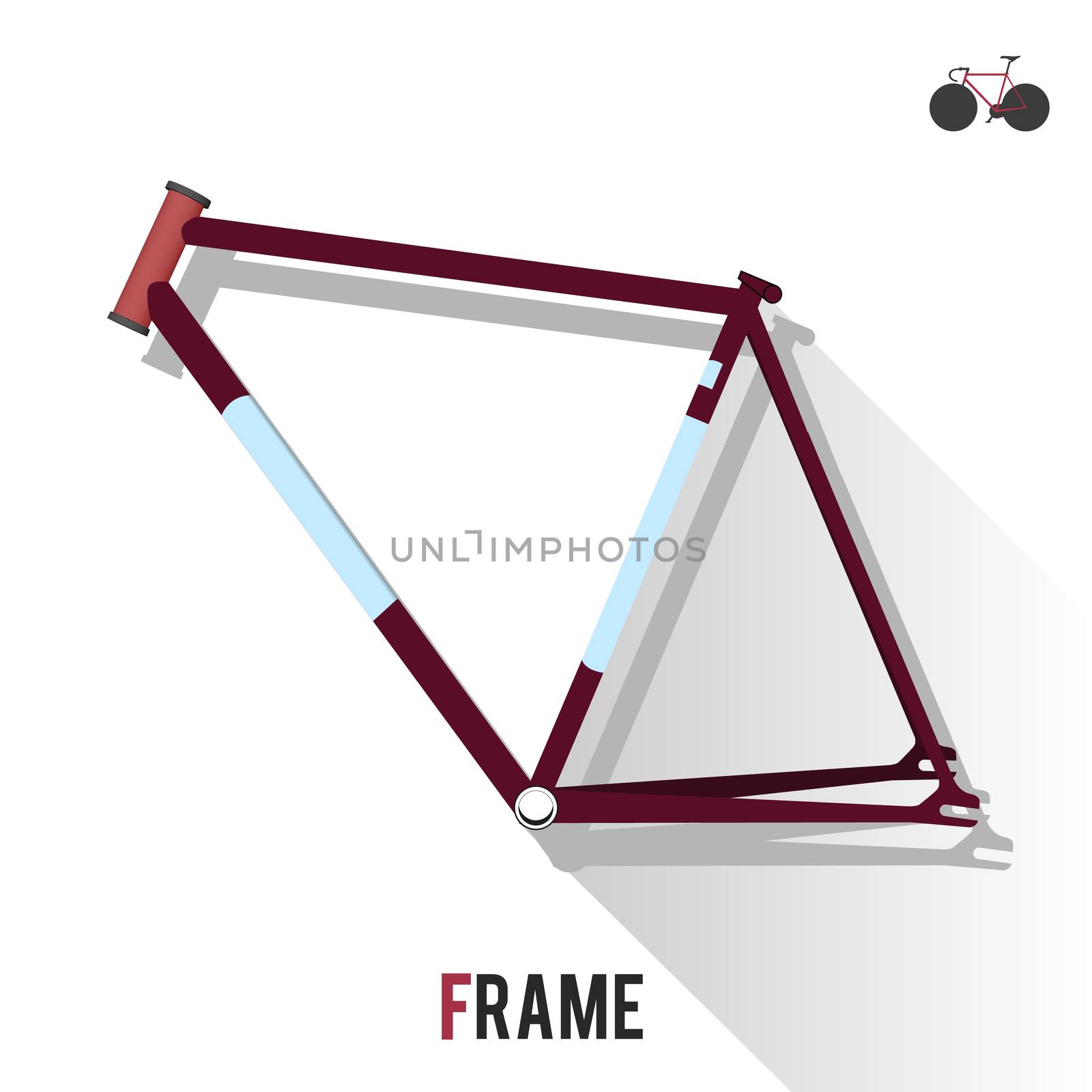 Fixed Gear or Single speed Bike's Frame on White Background With Key Image on Top-Right Corner