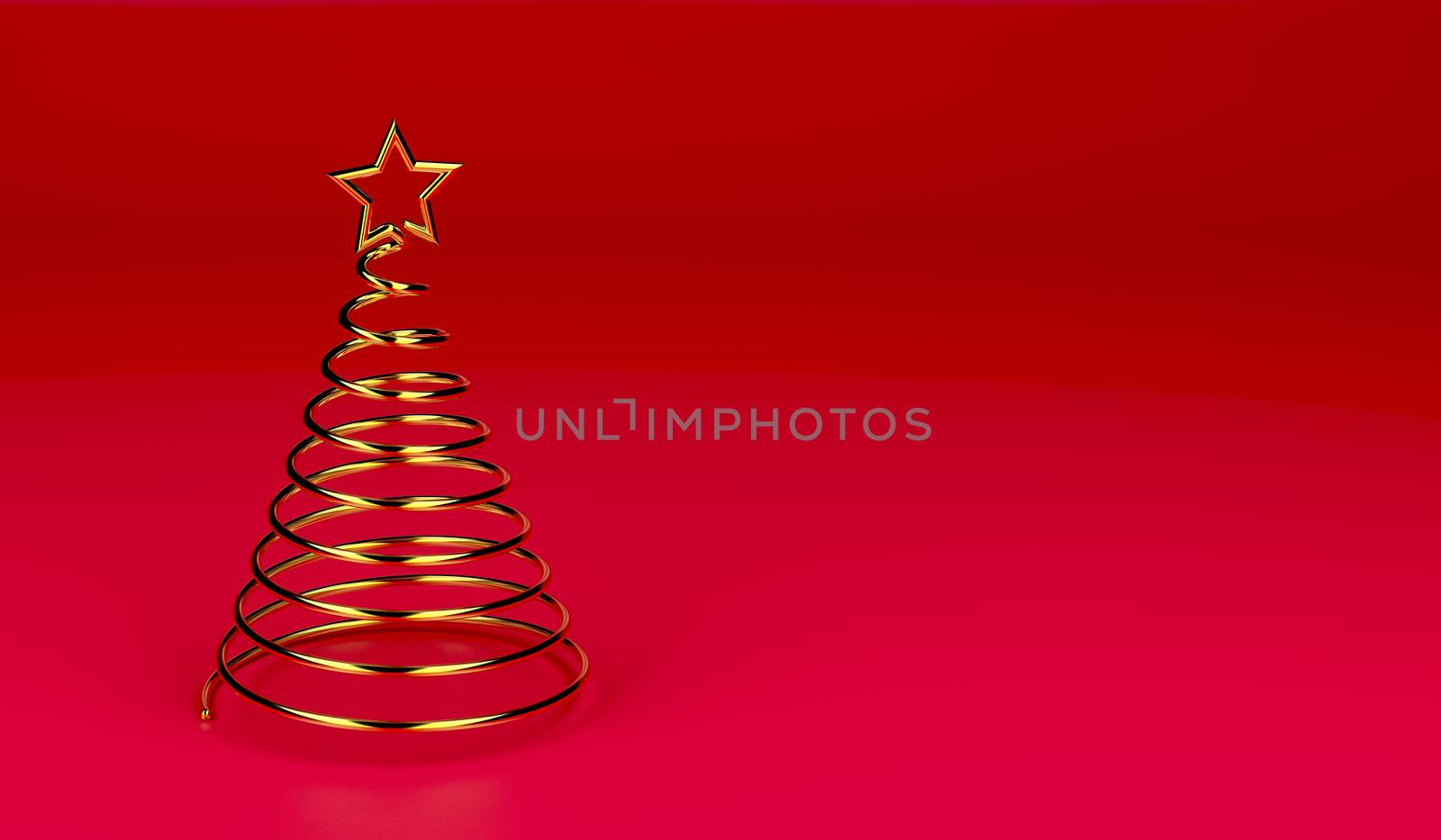 Gold spiral Christmas tree on red background