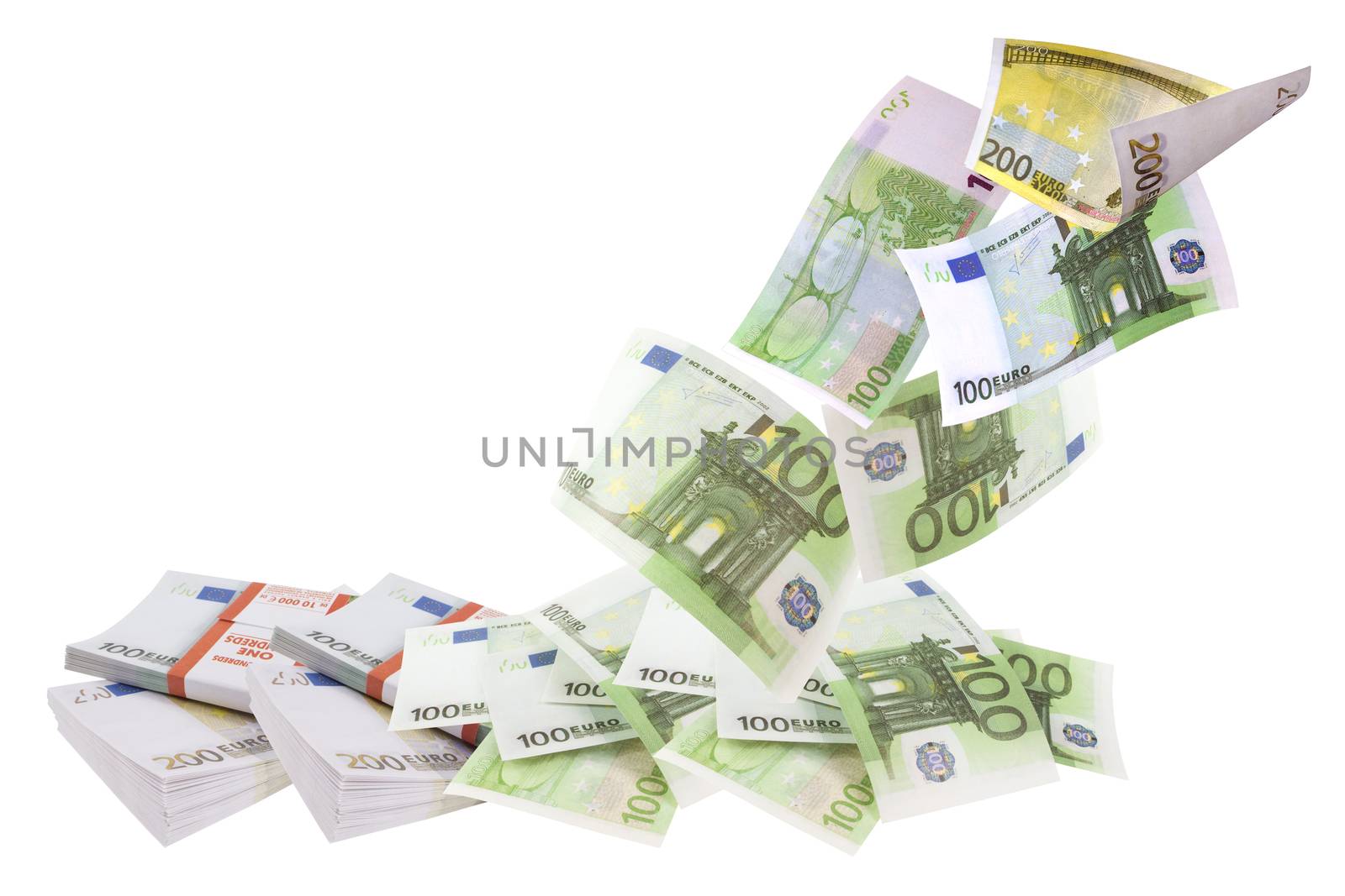 Flying euro bills isolated on white background by BIG_TAU