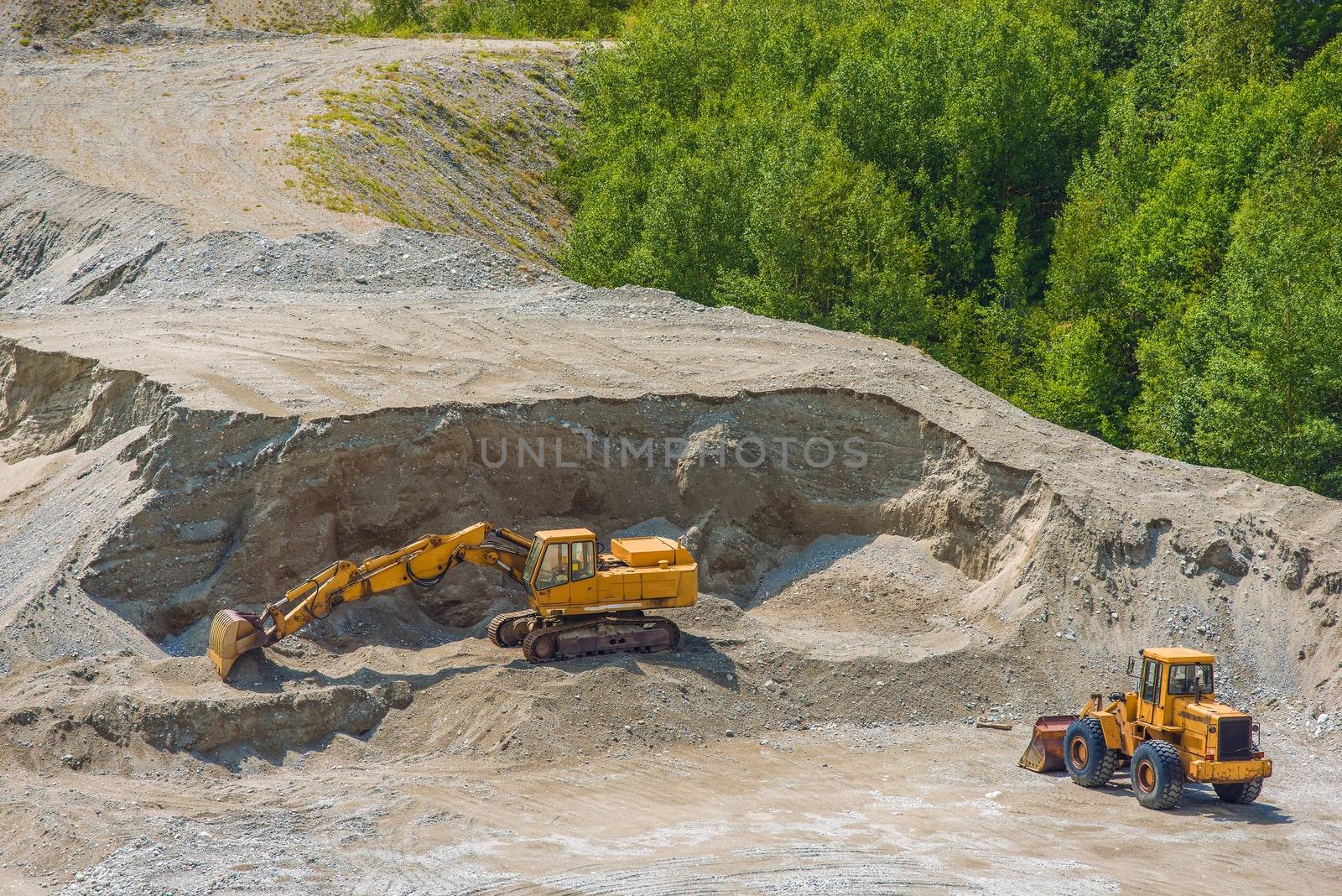 Excavation Ground Works. Excavator and Large Bulldozer Works.