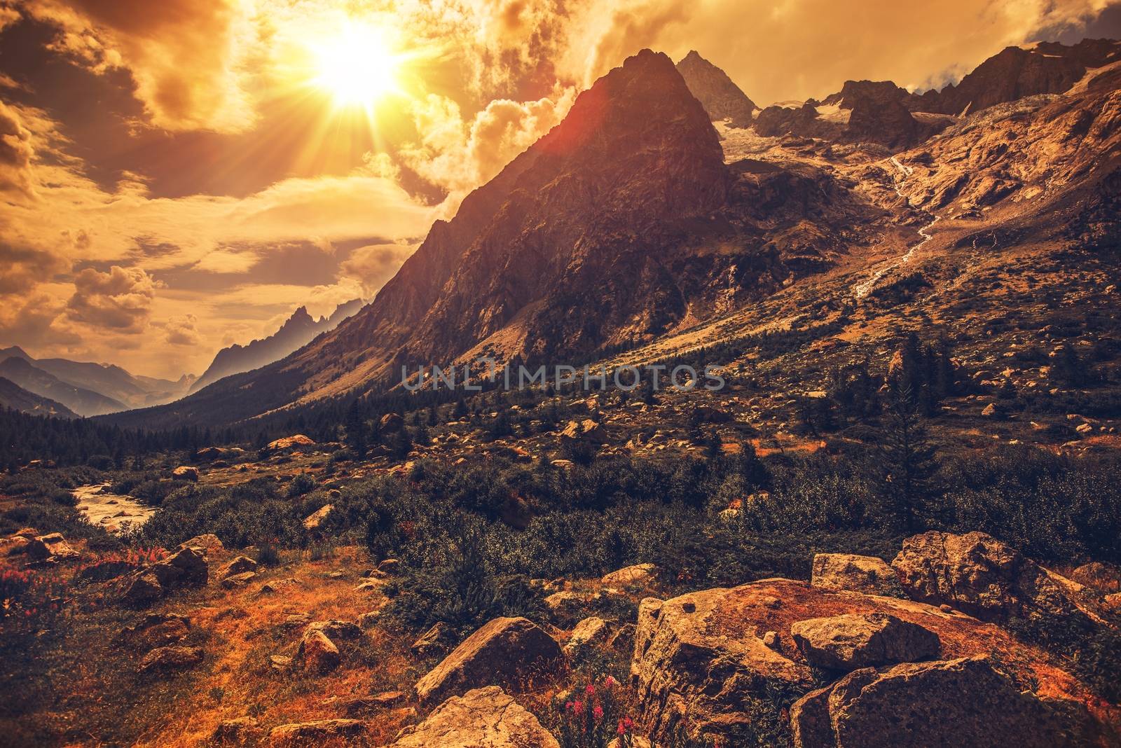 Italian Alps Scenery. Northern Italy Mountain Landscape. 