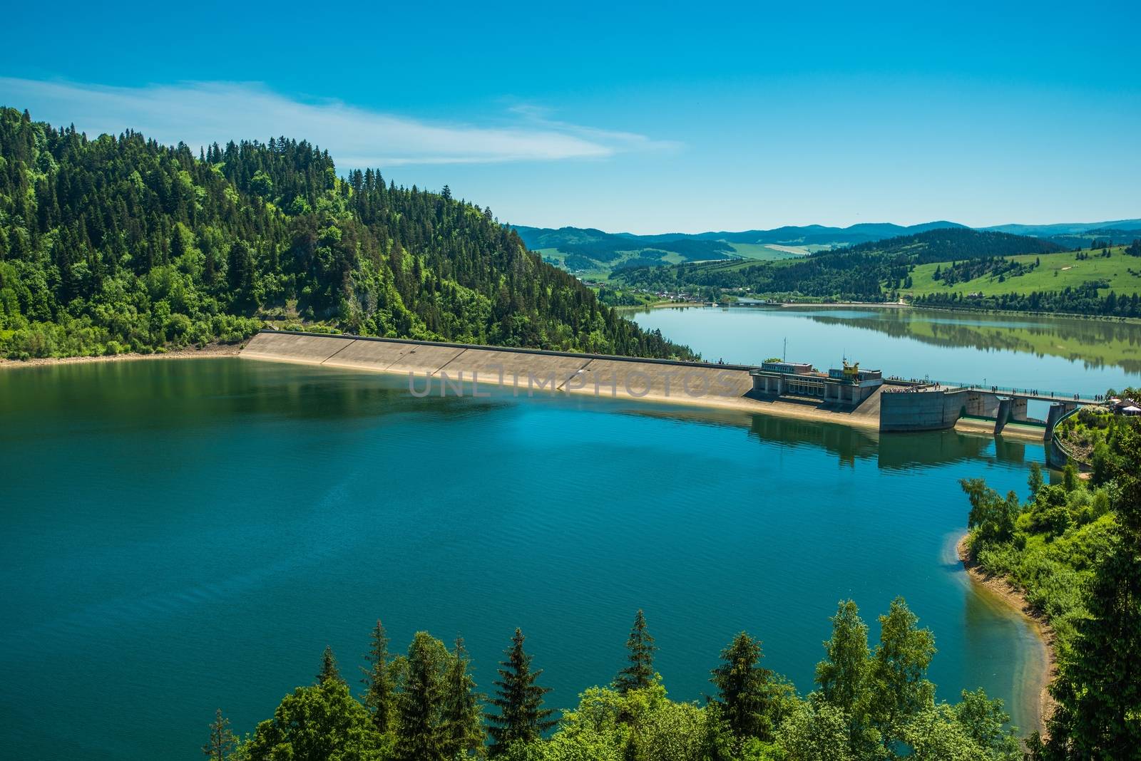 Polands 100-MW Niedzica Hydroelectric Facility. Czorsztynskie Lake. Lesser Poland, Europe.
