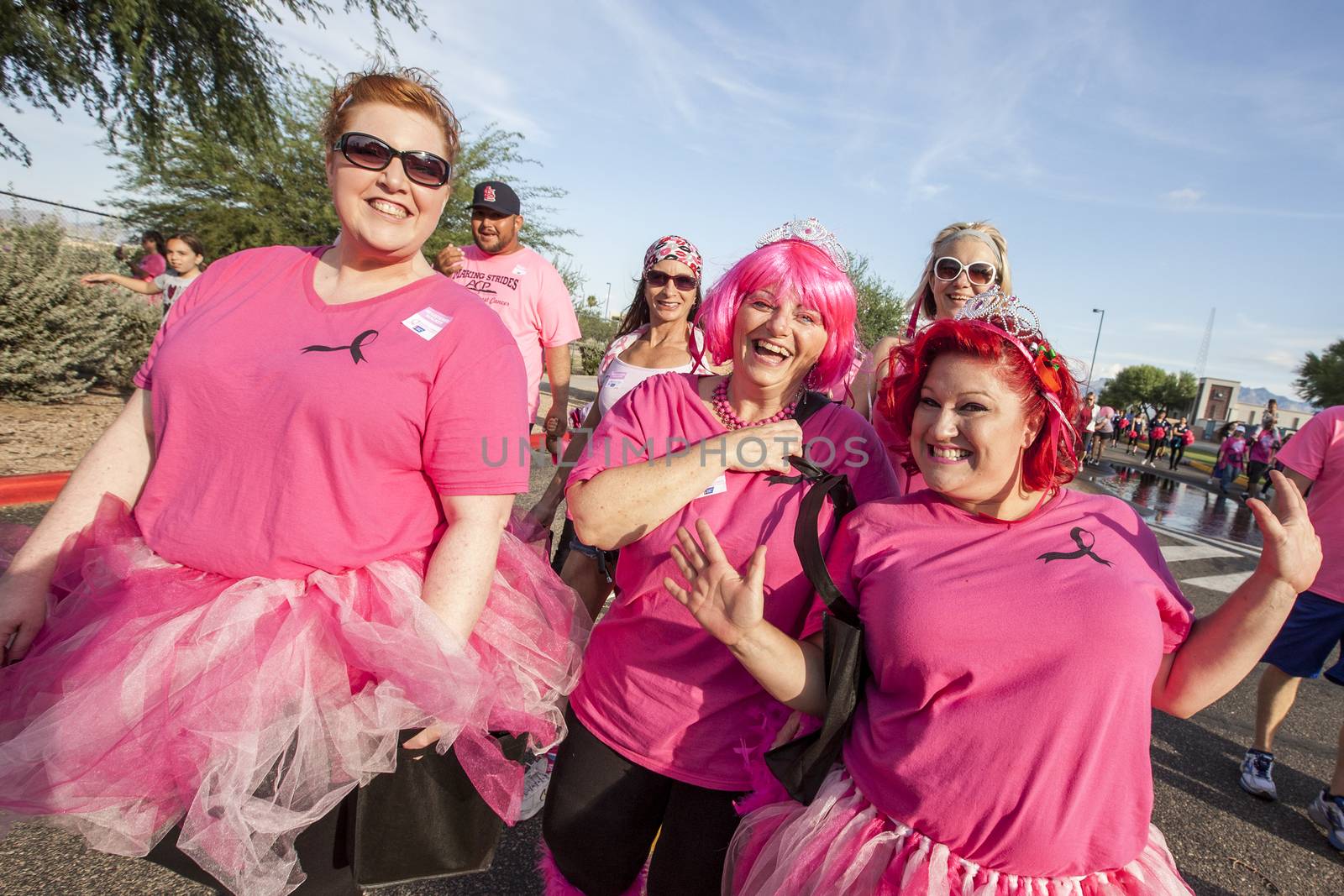 TUCSON, PIMA COUNTY, ARIZONA, USA - OCTOBER 18:  Unidentified women smiling and posing in the 2015 American Cancer Society Making Strides Against Breast Cancer walk, on October 18, 2015 in Tucson, Arizona, USA.