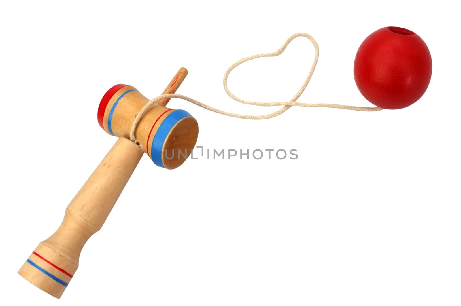 Kendama, a traditional Japanese toy consisting of a sword and a ball connected by a string rolled in heart shape