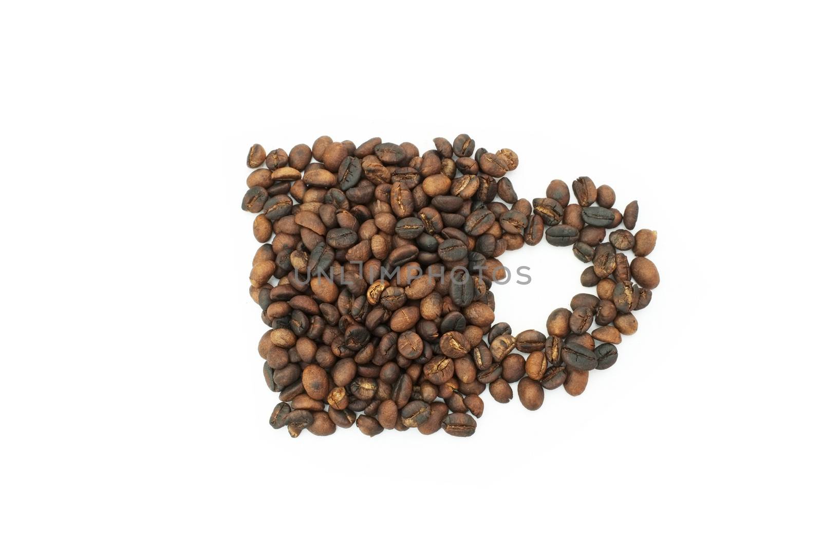 Roasted coffee beans in shape of cup