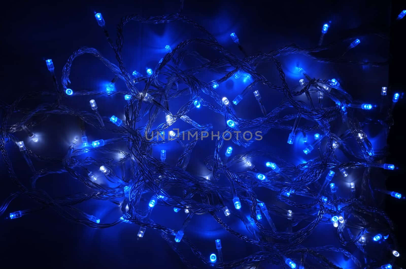 Blue lighting background, blue decorative garland by Hepjam