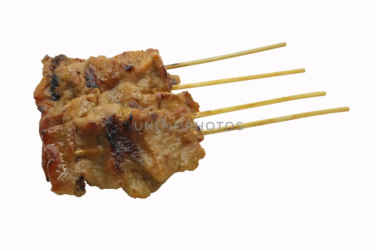 Thai-style roasted pork, grilled pork, pork steak, barbecue pork on skewers