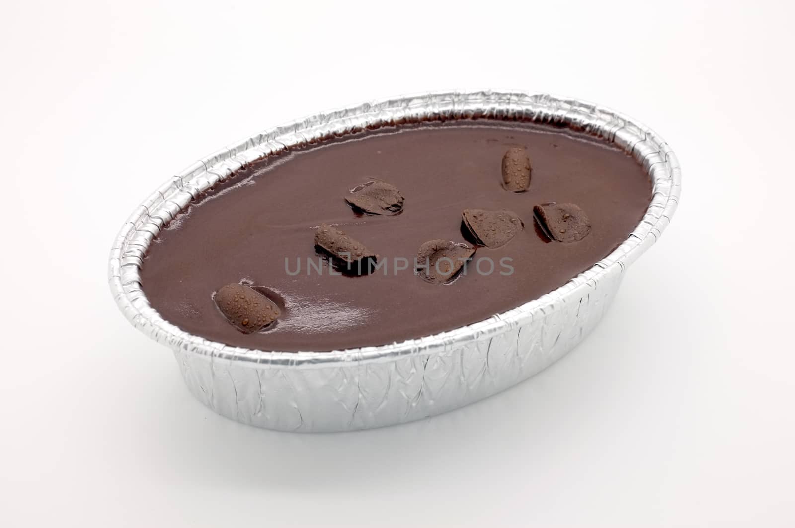 Chocolate cake in foil oval box