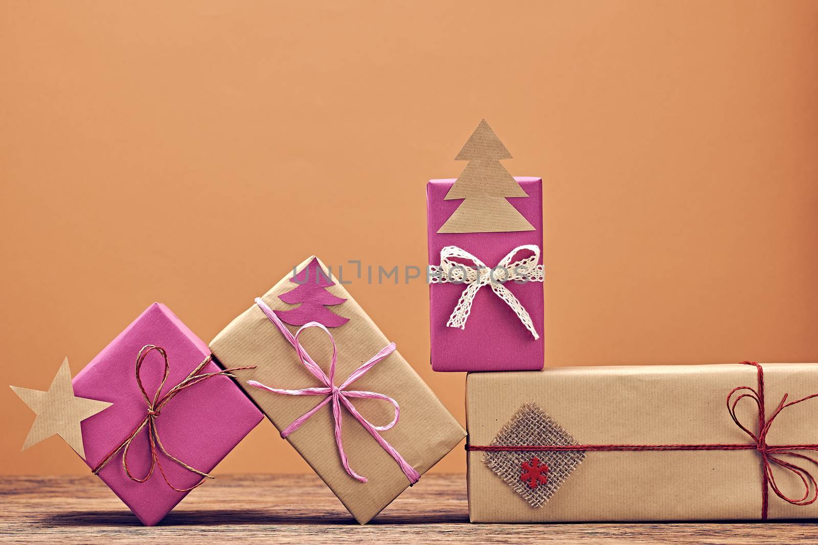 Gift boxes handcraft stack, Christmas decorations by 918