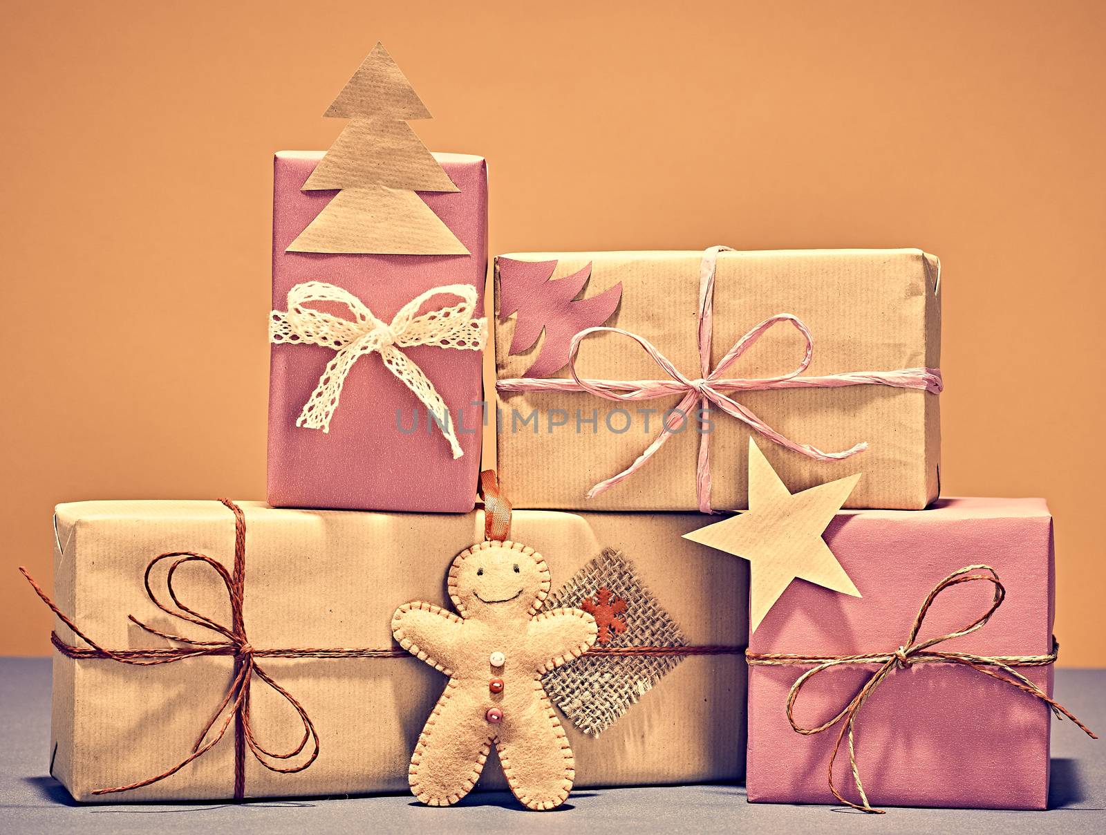 Gift boxes handcraft stack,like fir tree.Christmas by 918