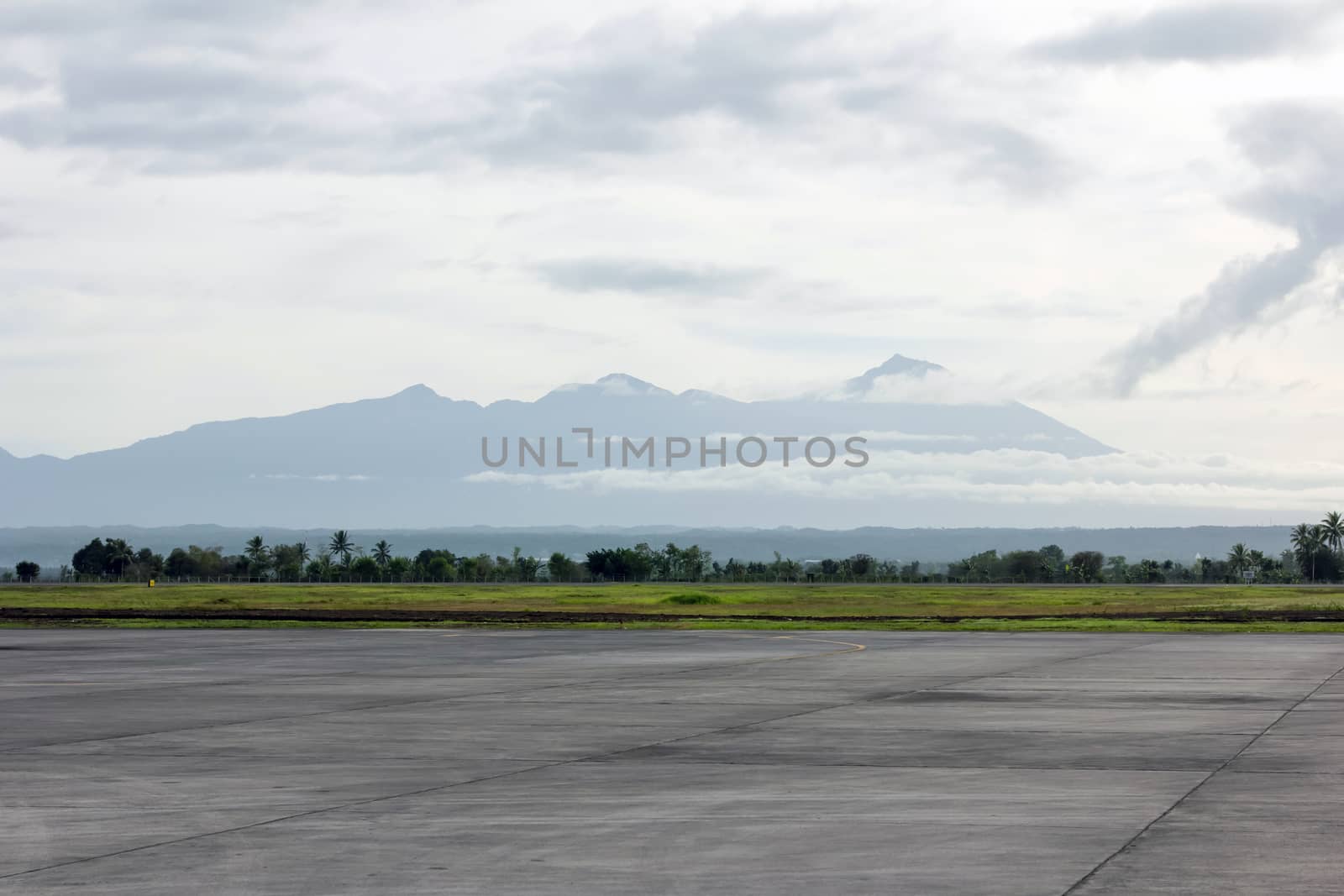 View runway with mountain and cloud background