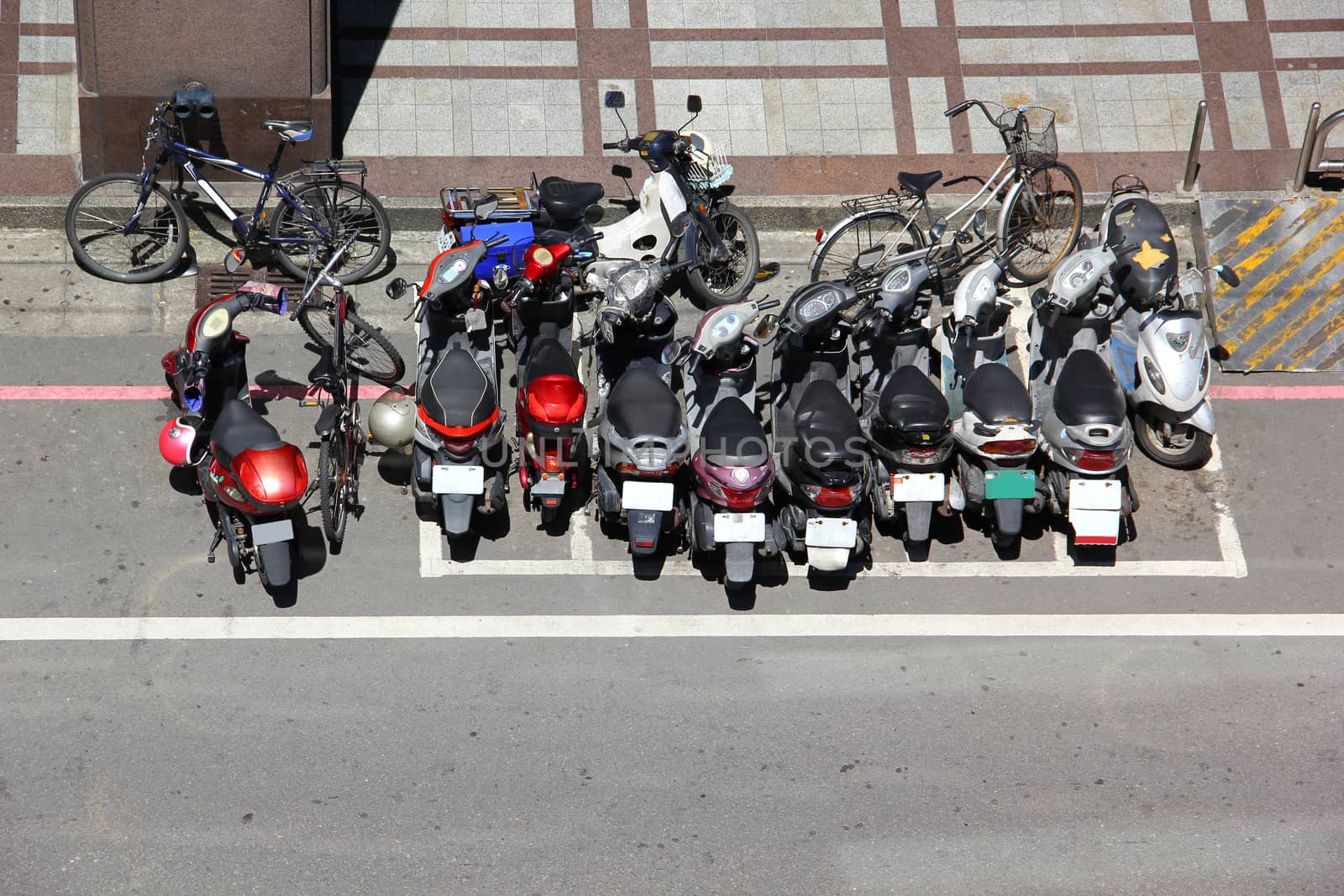 Top view motorcycle parking by liewluck