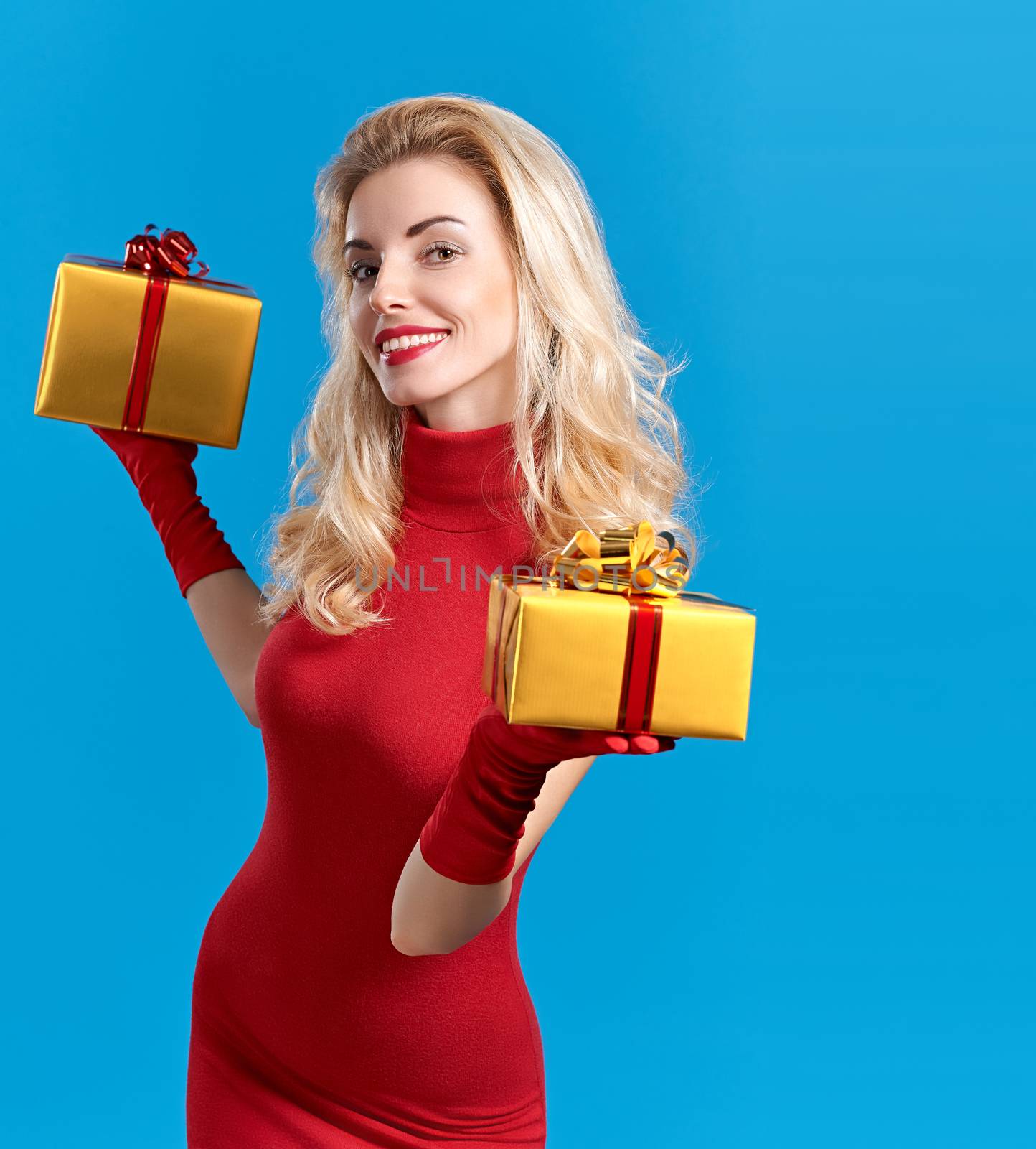 Woman portrait with gifts boxes smiling. Christmas by 918
