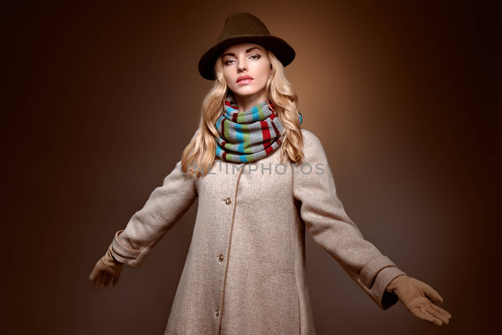 Fashion beauty woman in stylish coat hat, autumn  by 918