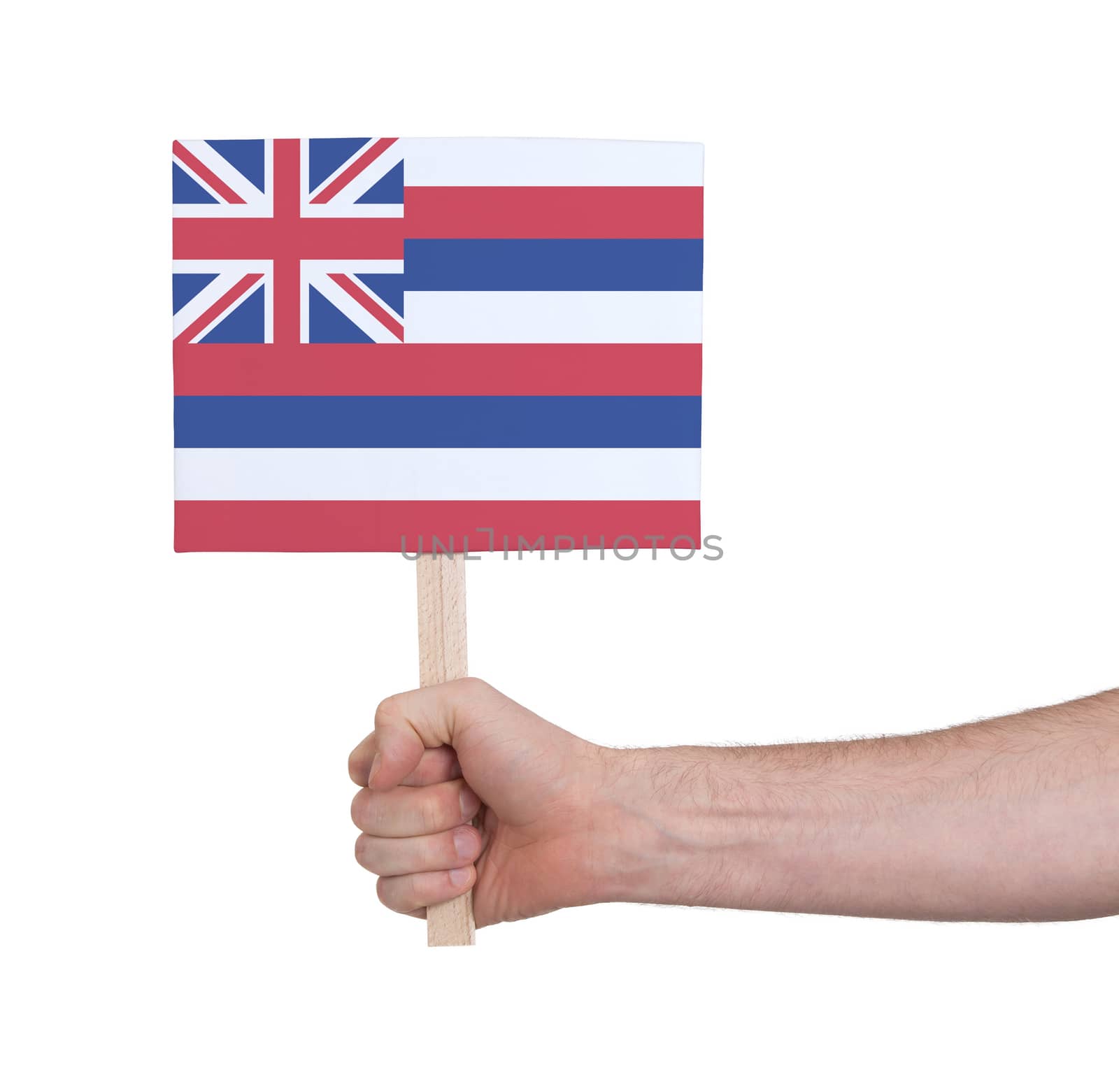 Hand holding small card - Flag of Hawaii by michaklootwijk