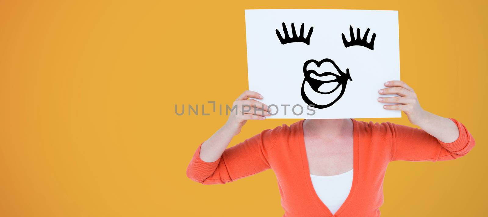 Composite image of woman holdinh blank billboard in front of face by Wavebreakmedia