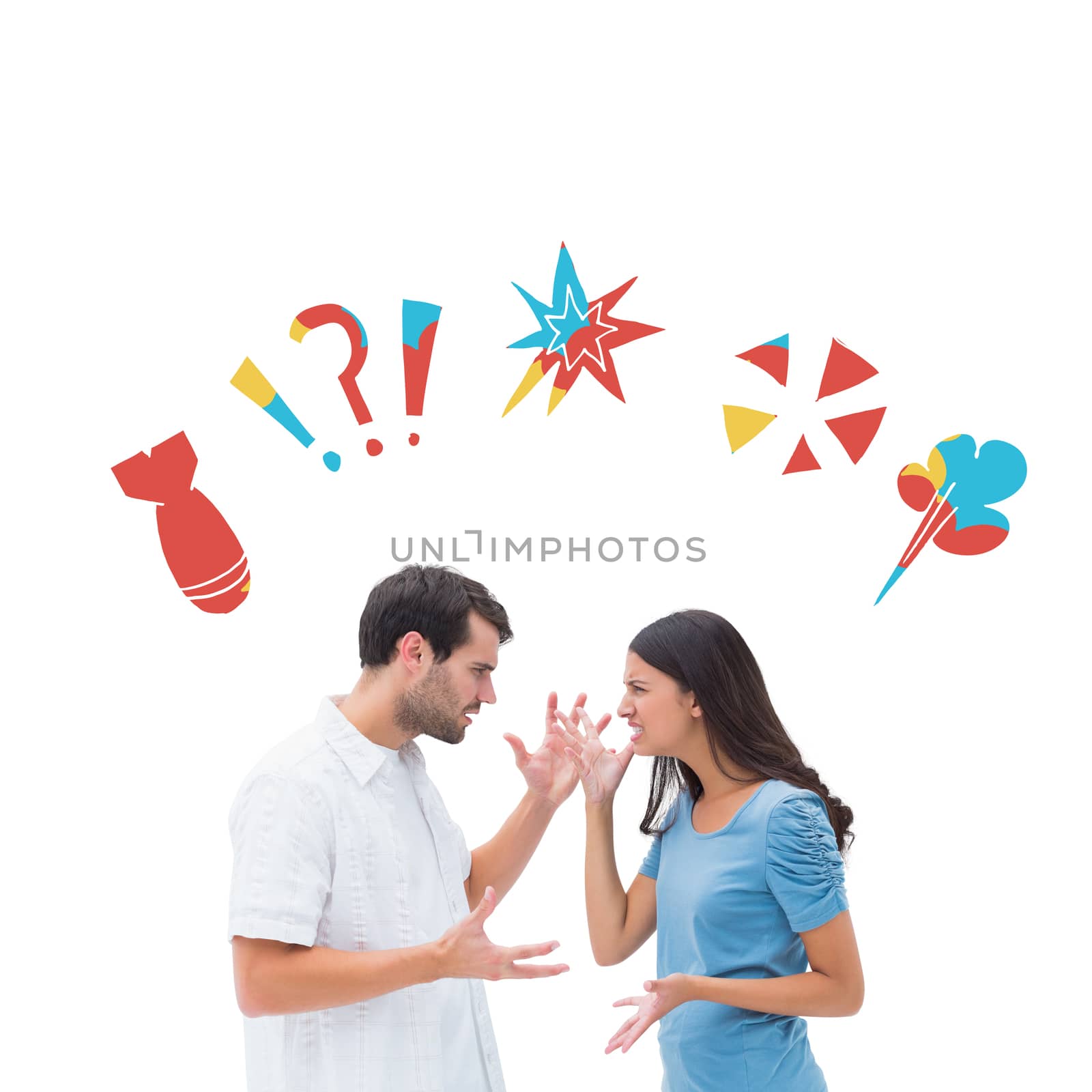 Composite image of angry brunette shouting at boyfriend by Wavebreakmedia