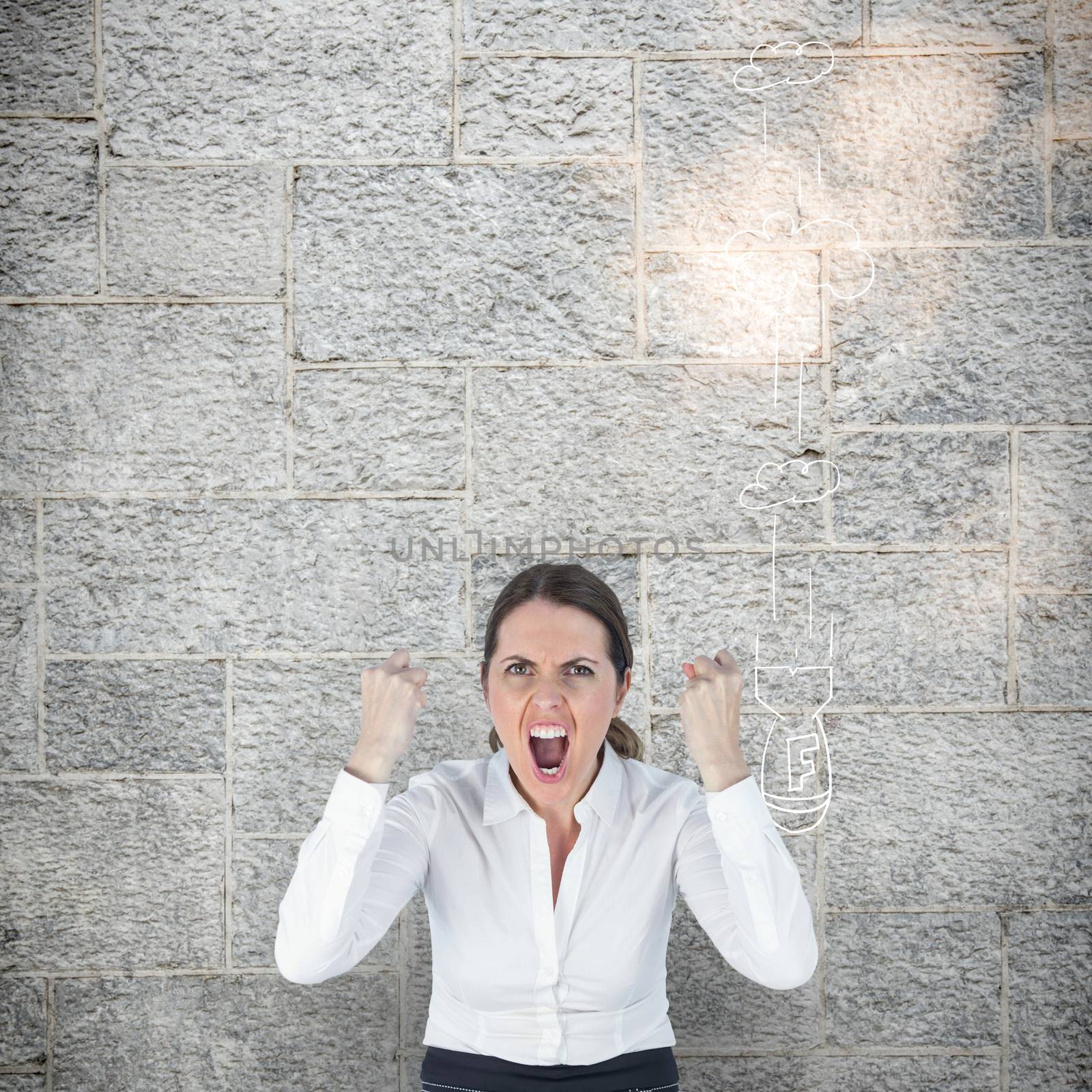 Composite image of portrait of screaming businesswoman clanching fists by Wavebreakmedia