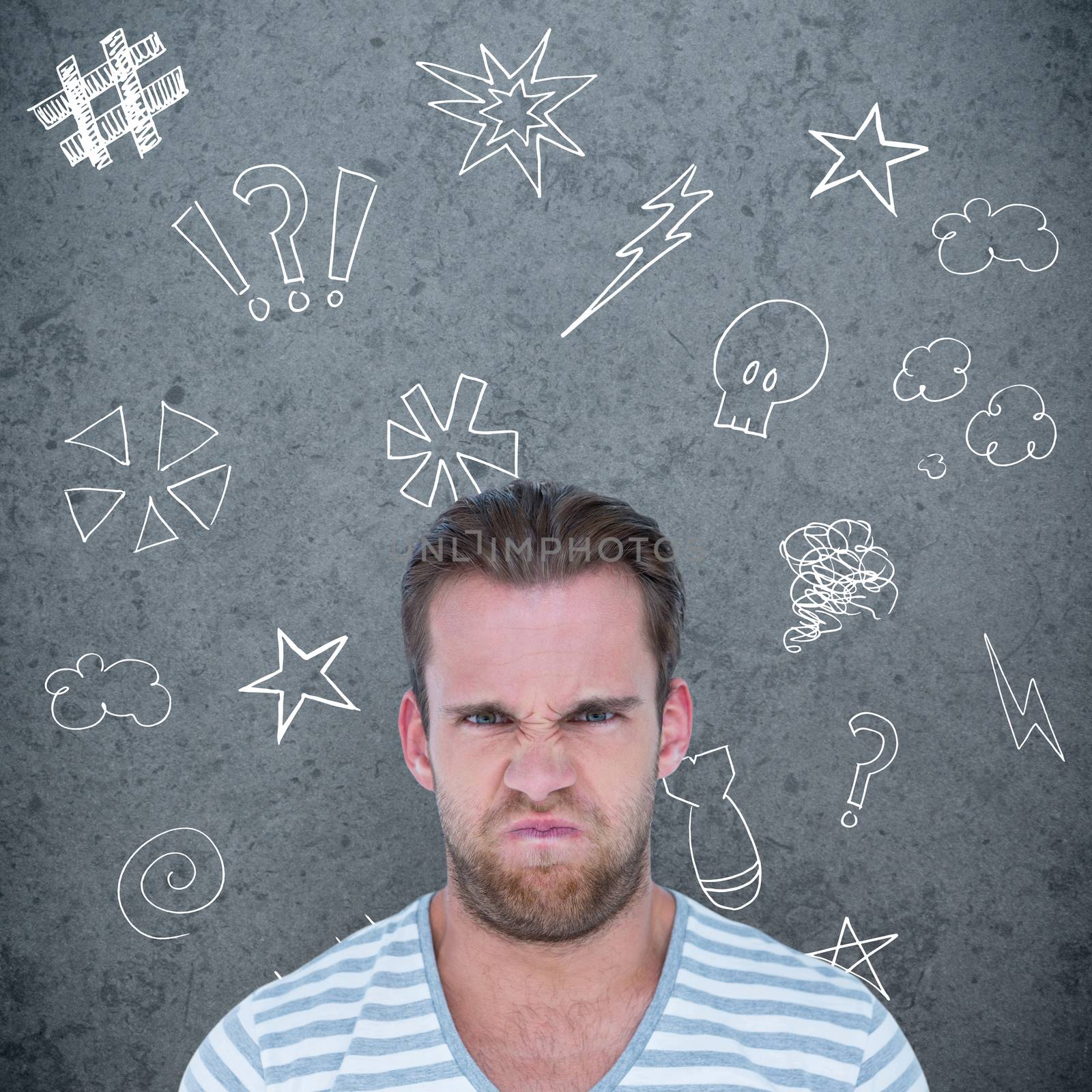 Angry man over white background against dirty old wall background