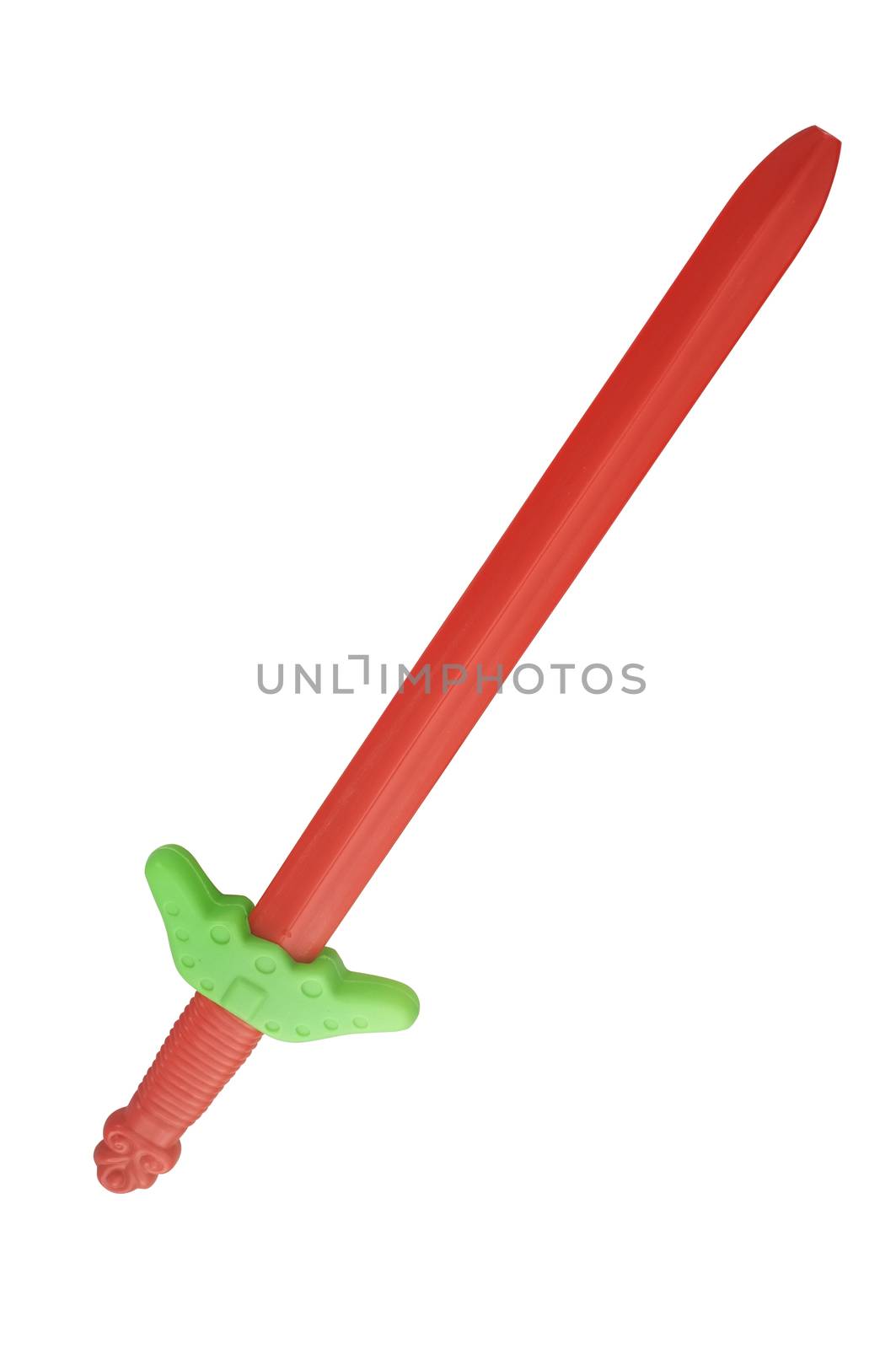 Red plastic toy sword isolated on a white background