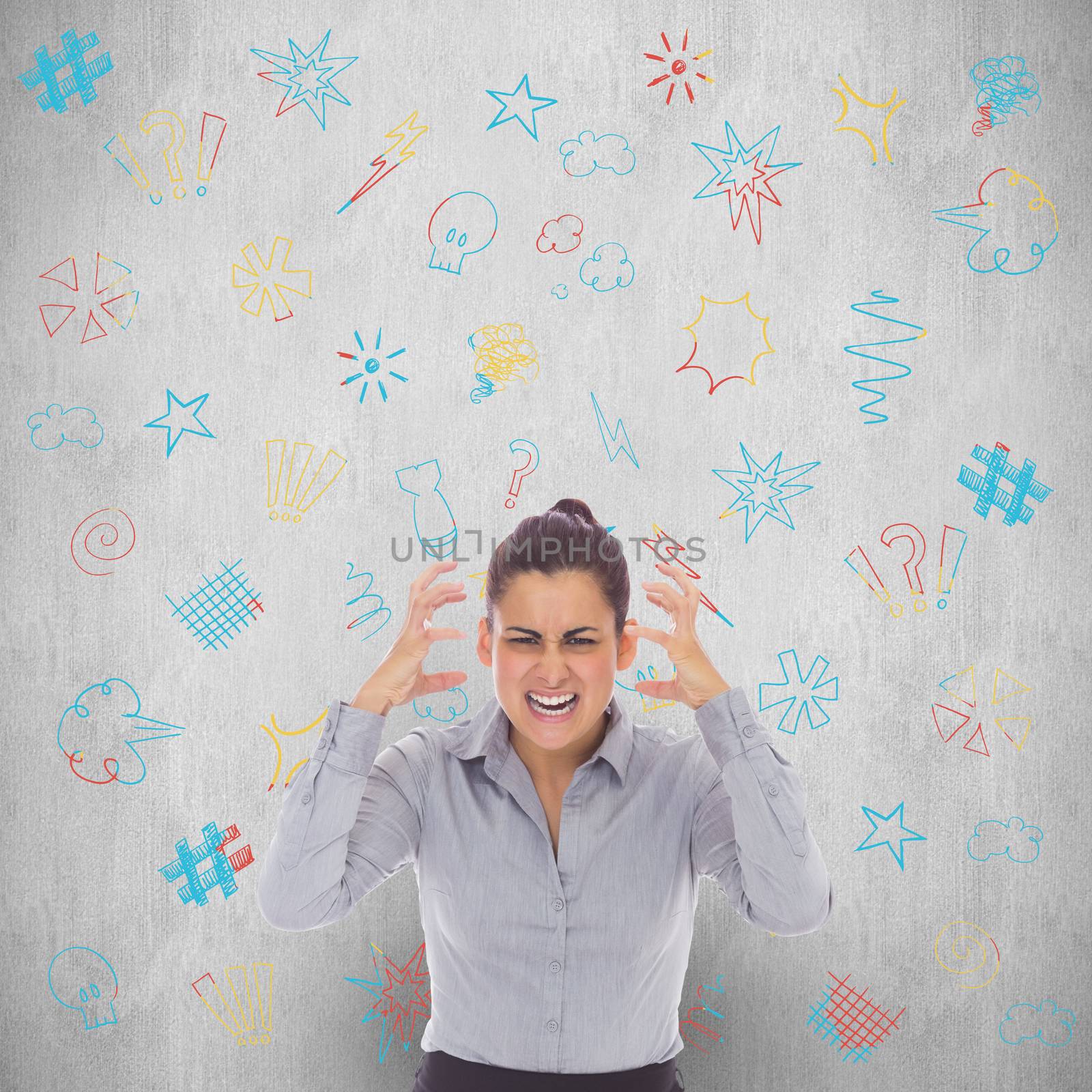 Frustrated businesswoman shouting against white background