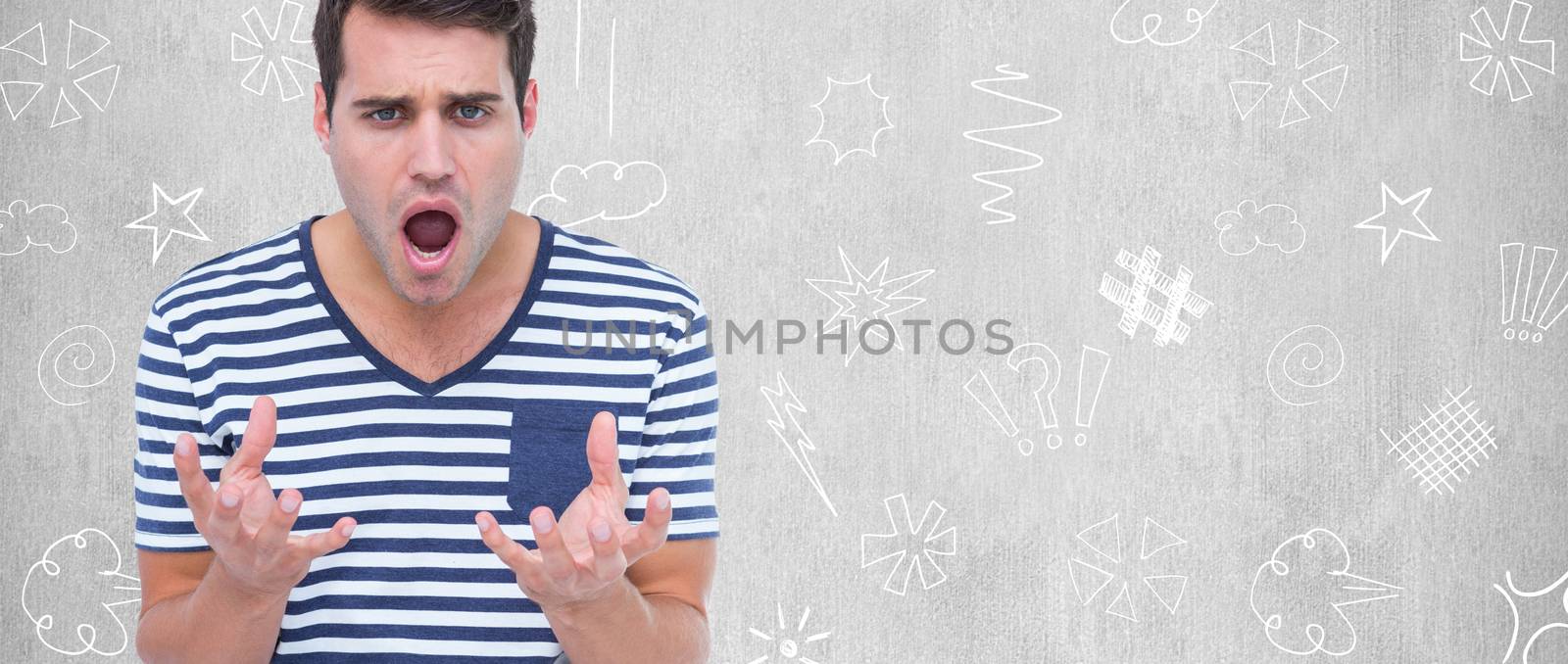 Composite image of astonished man gesturing over white background by Wavebreakmedia