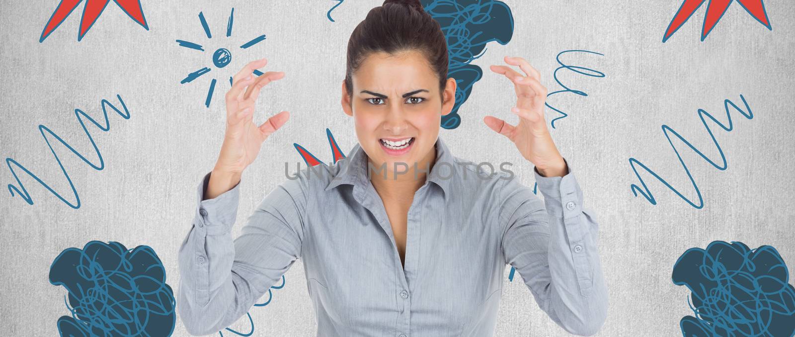 Furious businesswoman gesturing against white background