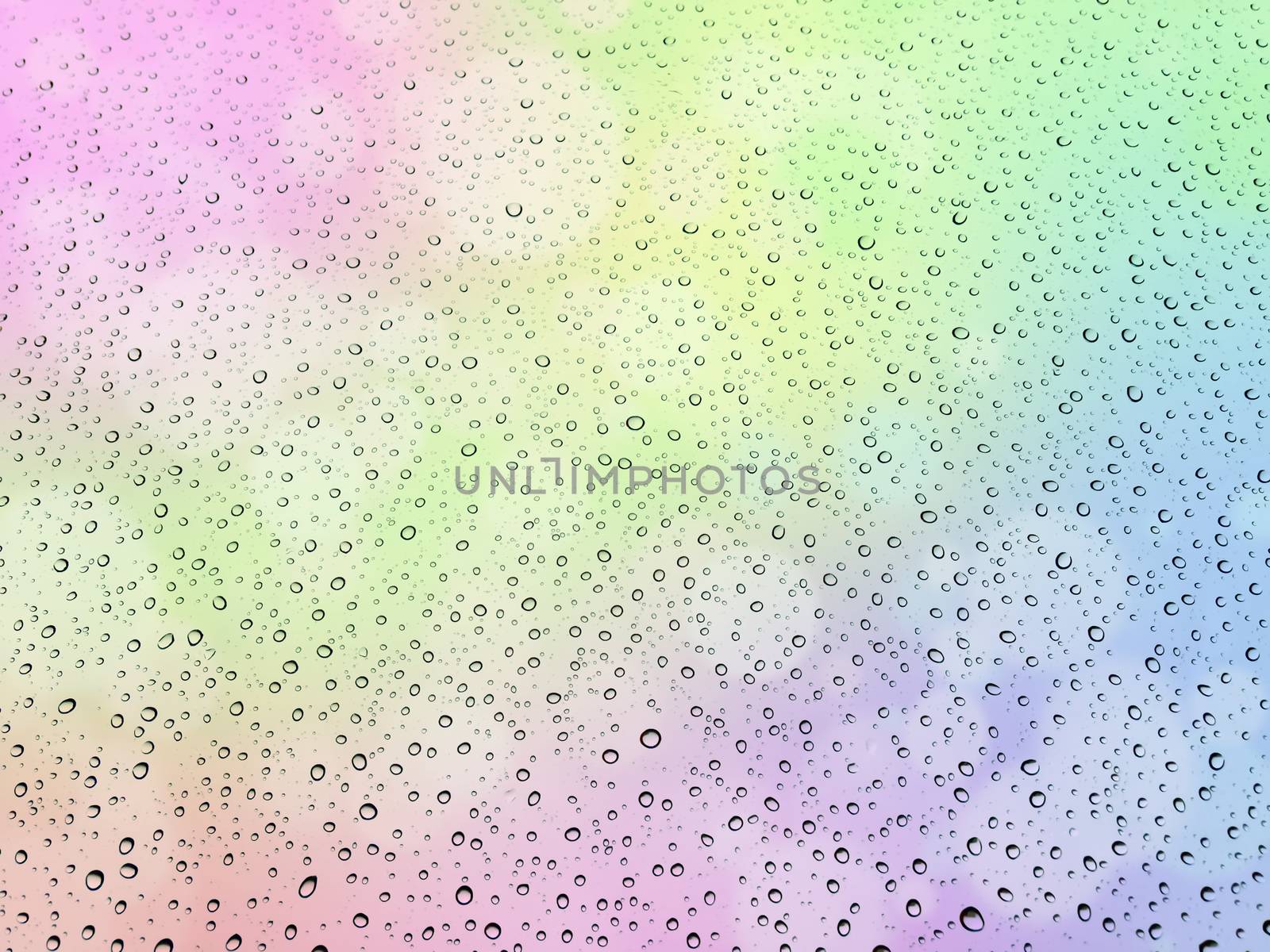 Raindrop on glass with colorful blur background