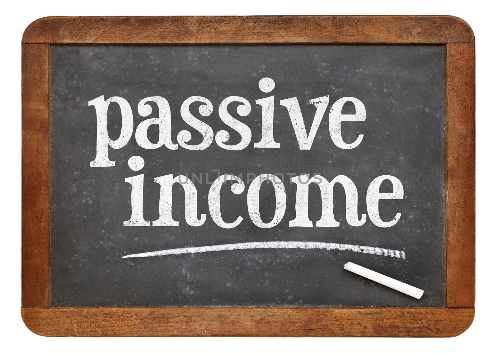passive income sign - white chalk text on a vintage slate blackboard