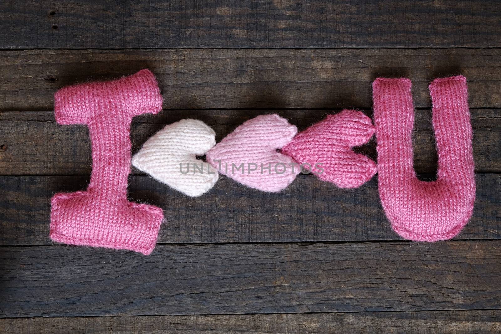 Amazing valentine background in pink colour, symbol of heart, i love you message, rose flower, all gift make handmade, knit from yarn, Valentines day on feb 14 is romantic day for love