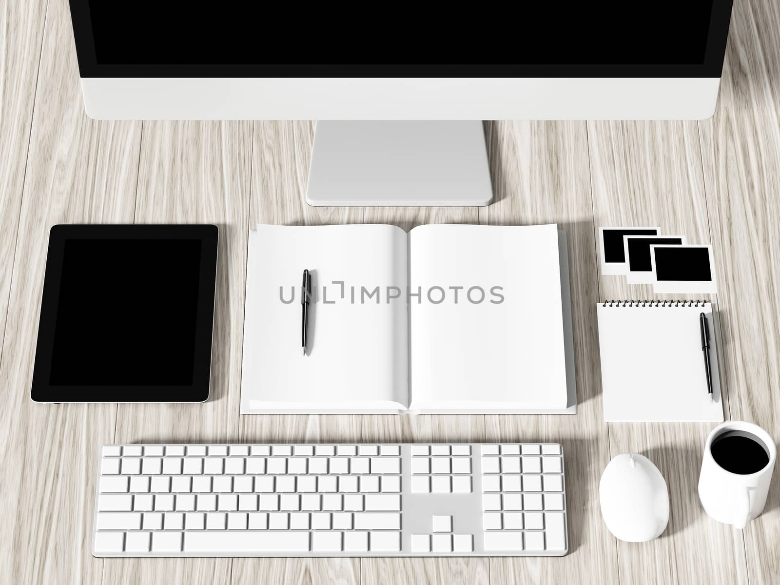 High angle view of a setting table of business workplace, shot in office, home work space