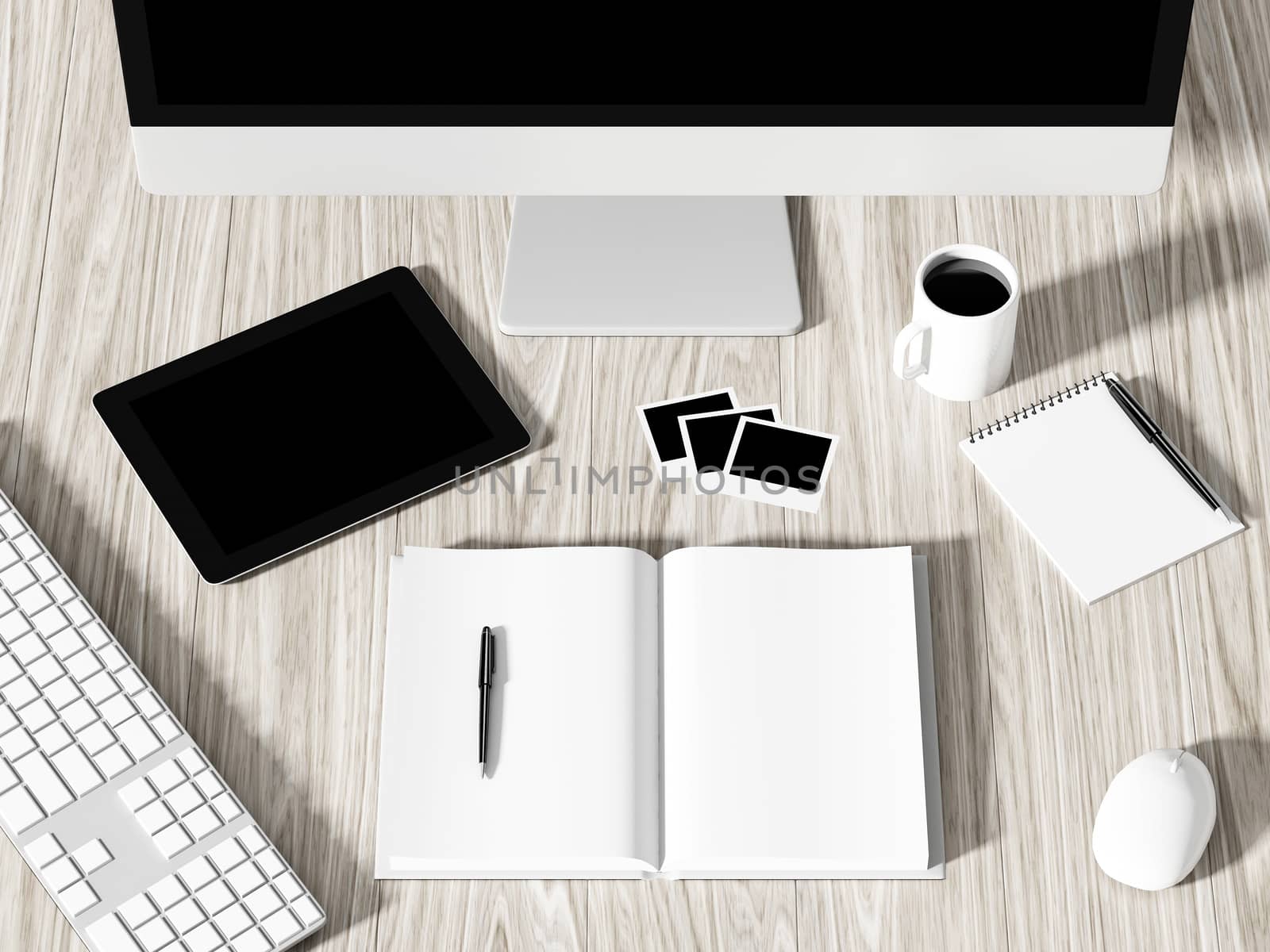 High angle view of a setting table of business workplace, shot in office, home work space