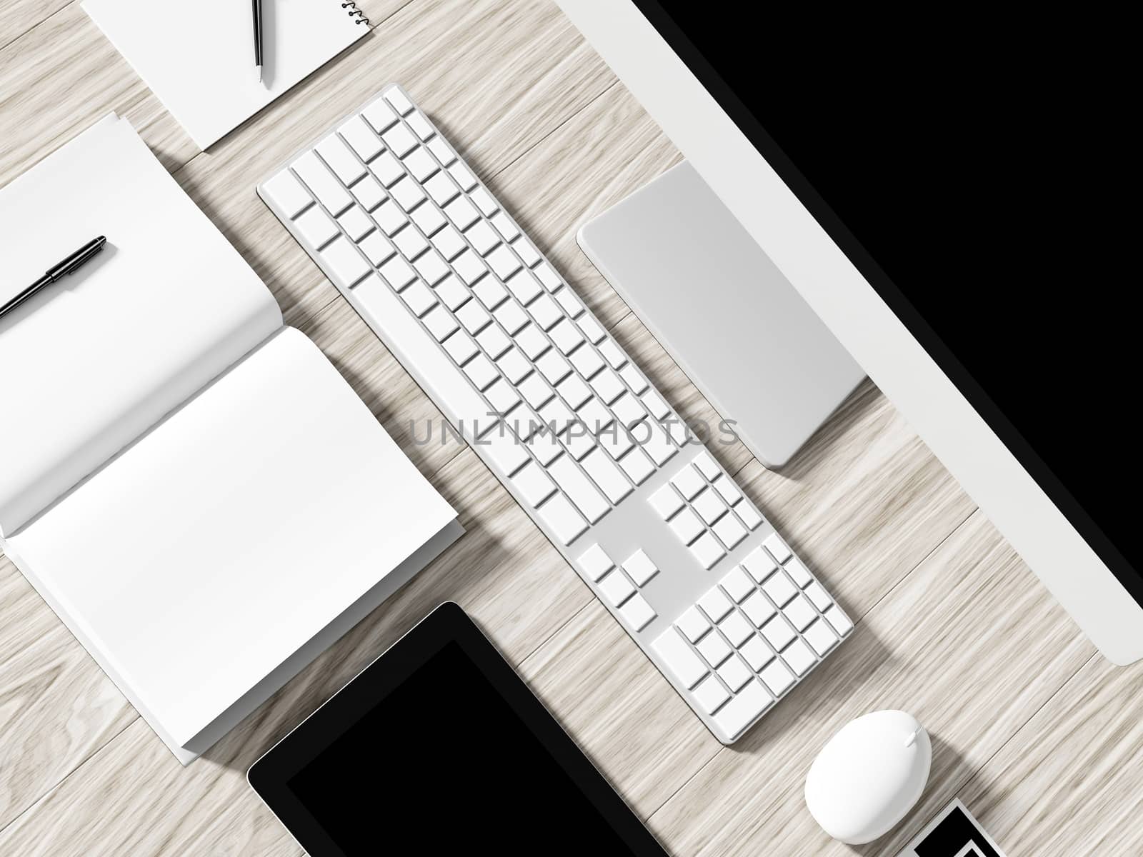 High angle view of a setting table of business workplace, shot in office, home work space