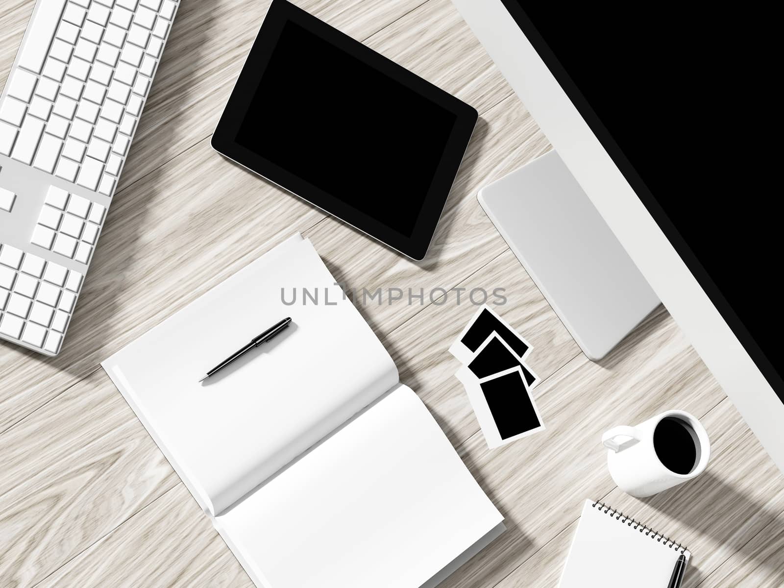 High angle view of a setting table of business workplace, shot in office, home work space