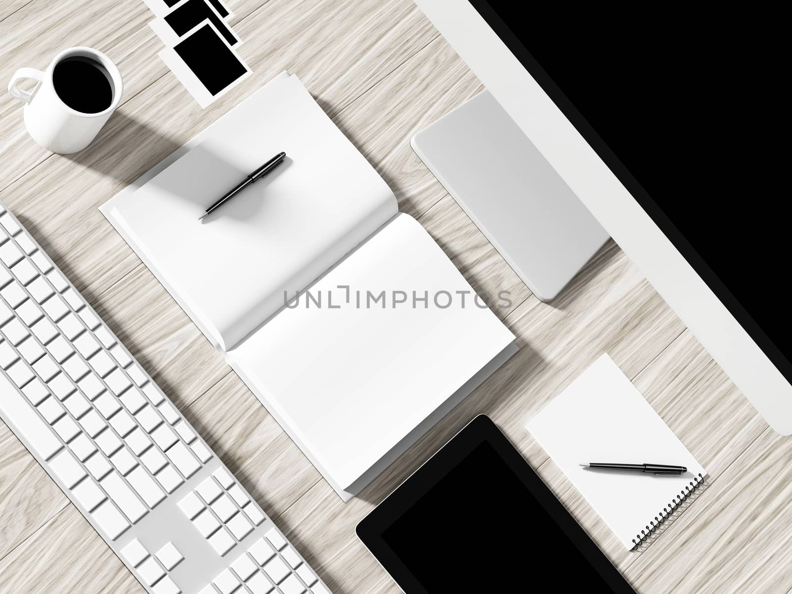 High angle view of a setting table of business workplace, shot in office, home work space