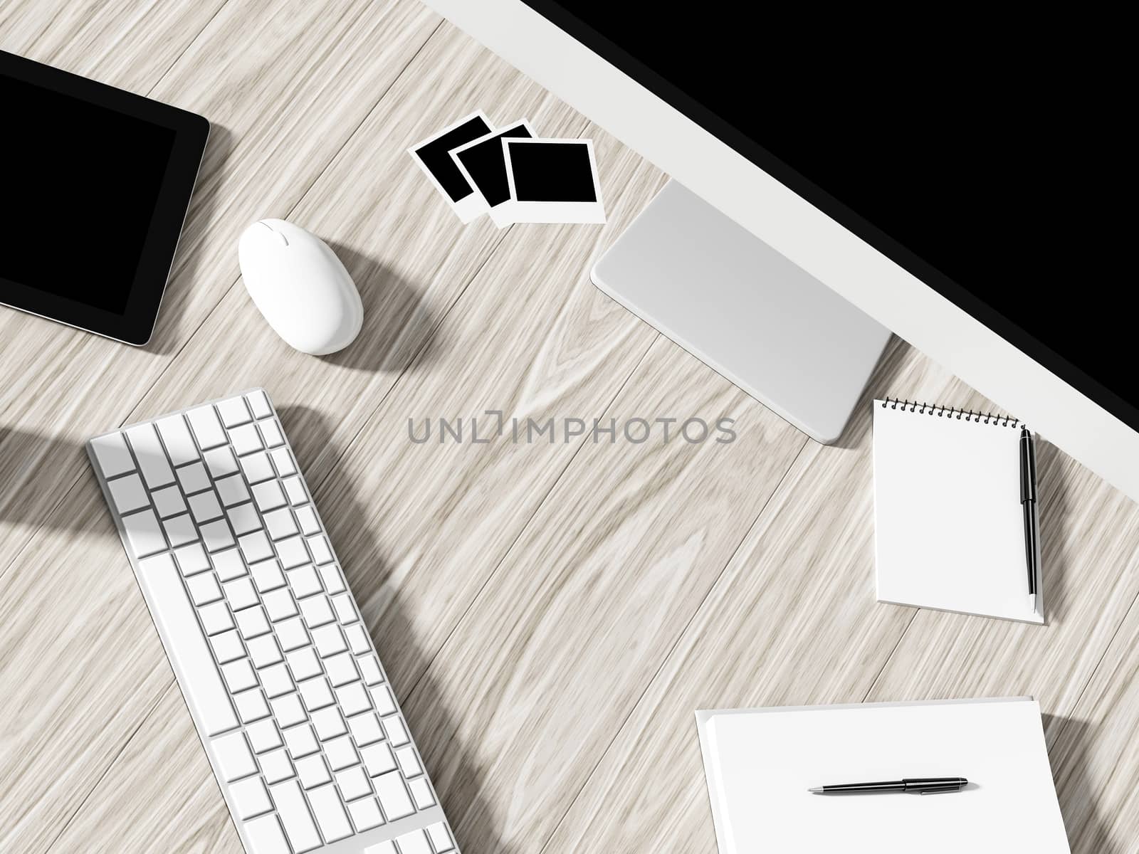 High angle view of a setting table of business workplace, shot in office, home work space