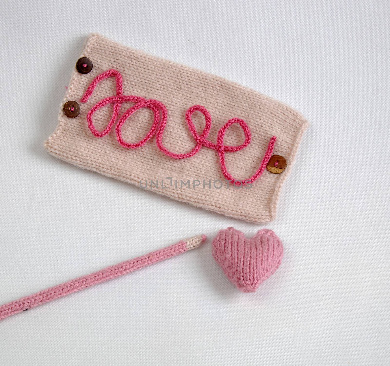 Amazing valentine background in pink colour, symbol of heart, i love you message, rose flower, all gift make handmade, knit from yarn, Valentines day on feb 14 is romantic day for love