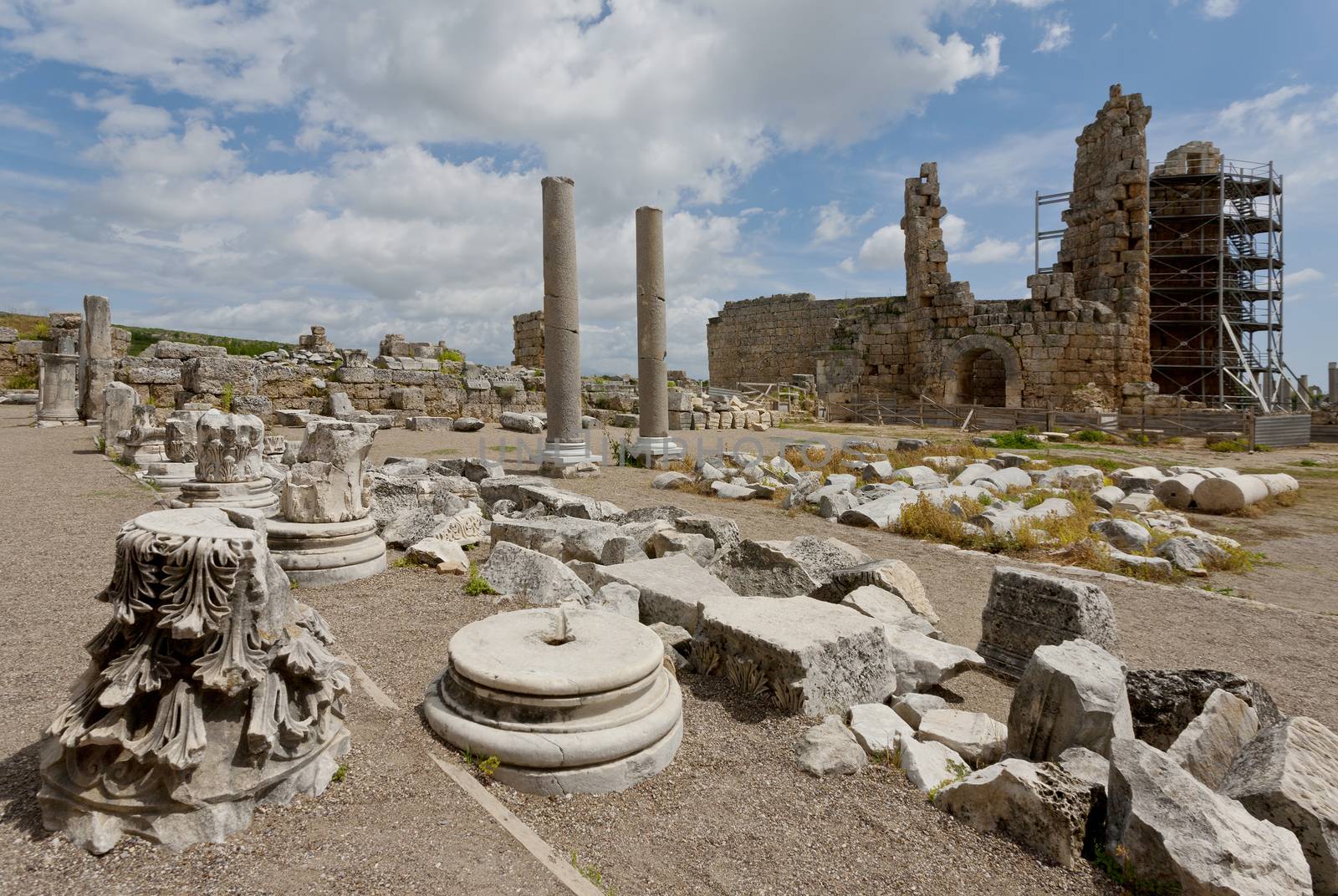 Archeological Ruins of Perga in Turkey with the Hellenistic Gates