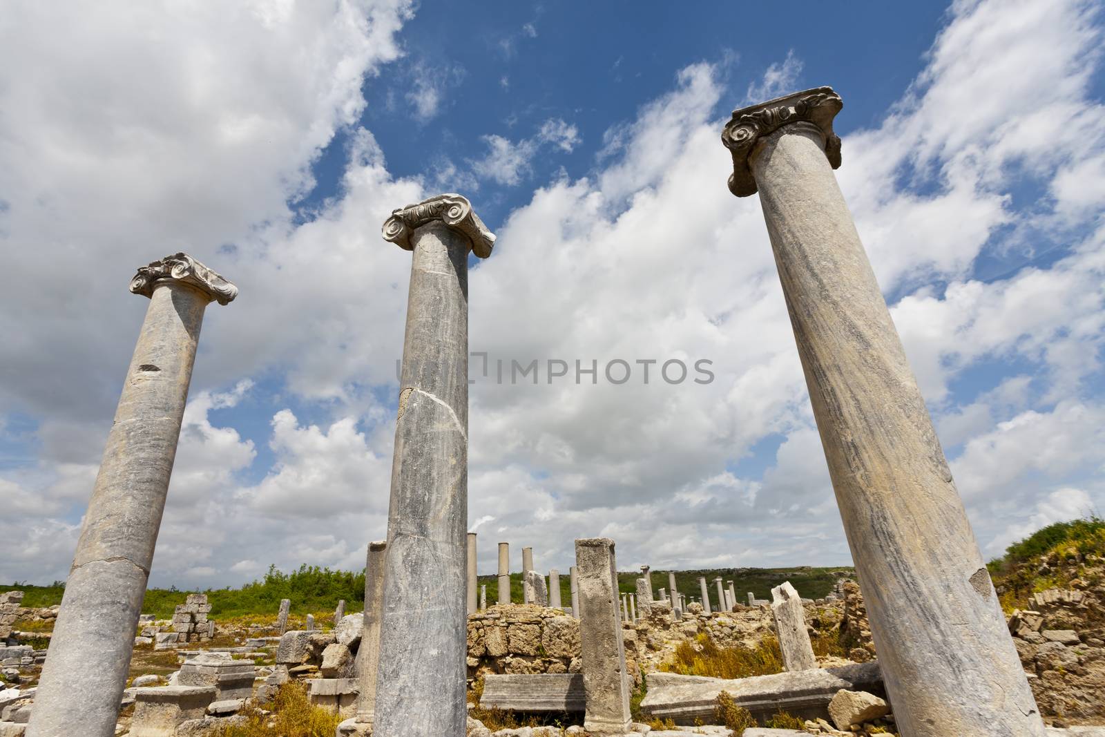 Three Columns at the Ruins of Perga Turkey by Creatista