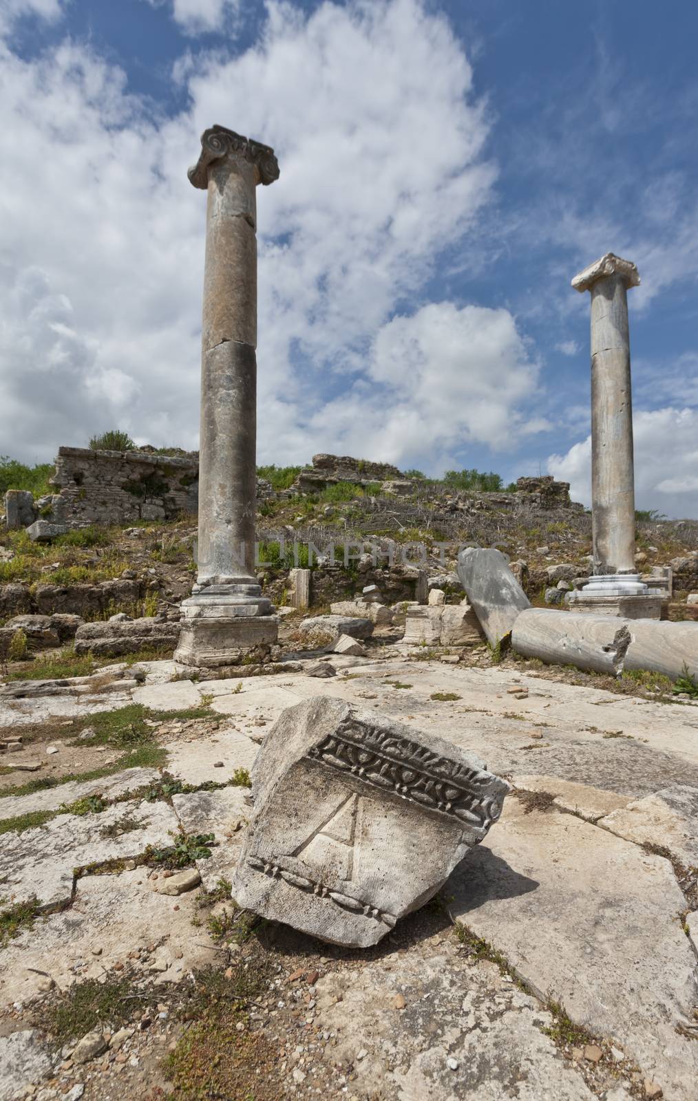 Block with Letter A in Front of Columns at Ruins of Perga