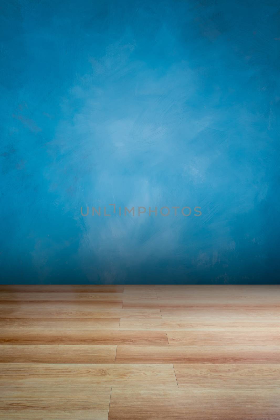 Blue wall and wooden floor , use for background