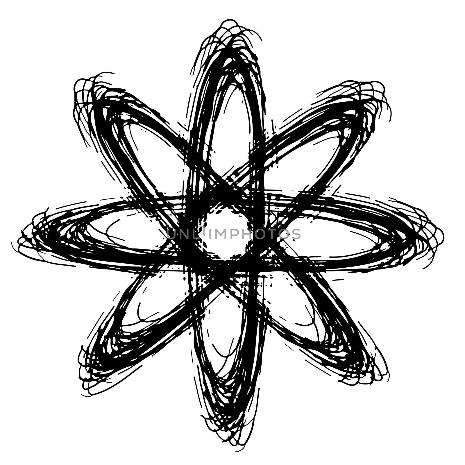 Hand drawing of atom shape doodle by pencil . use for background .