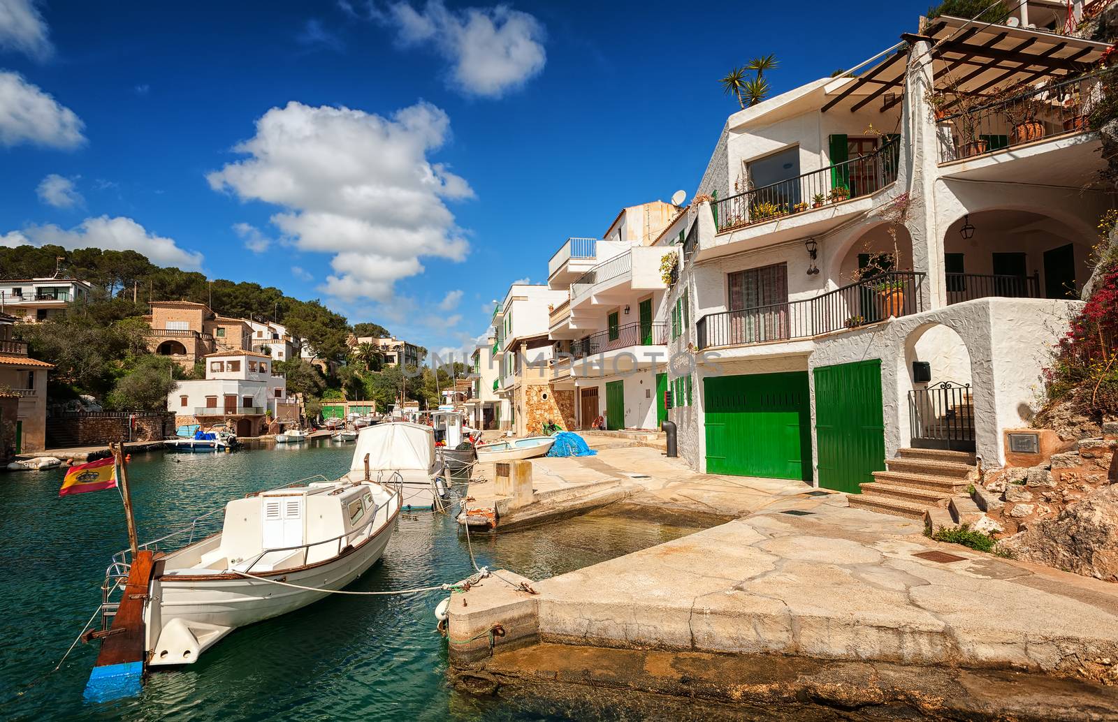 Traditional white spanish villas in Cala Figuera on Mediterranean Sea, Mallorca, Spain