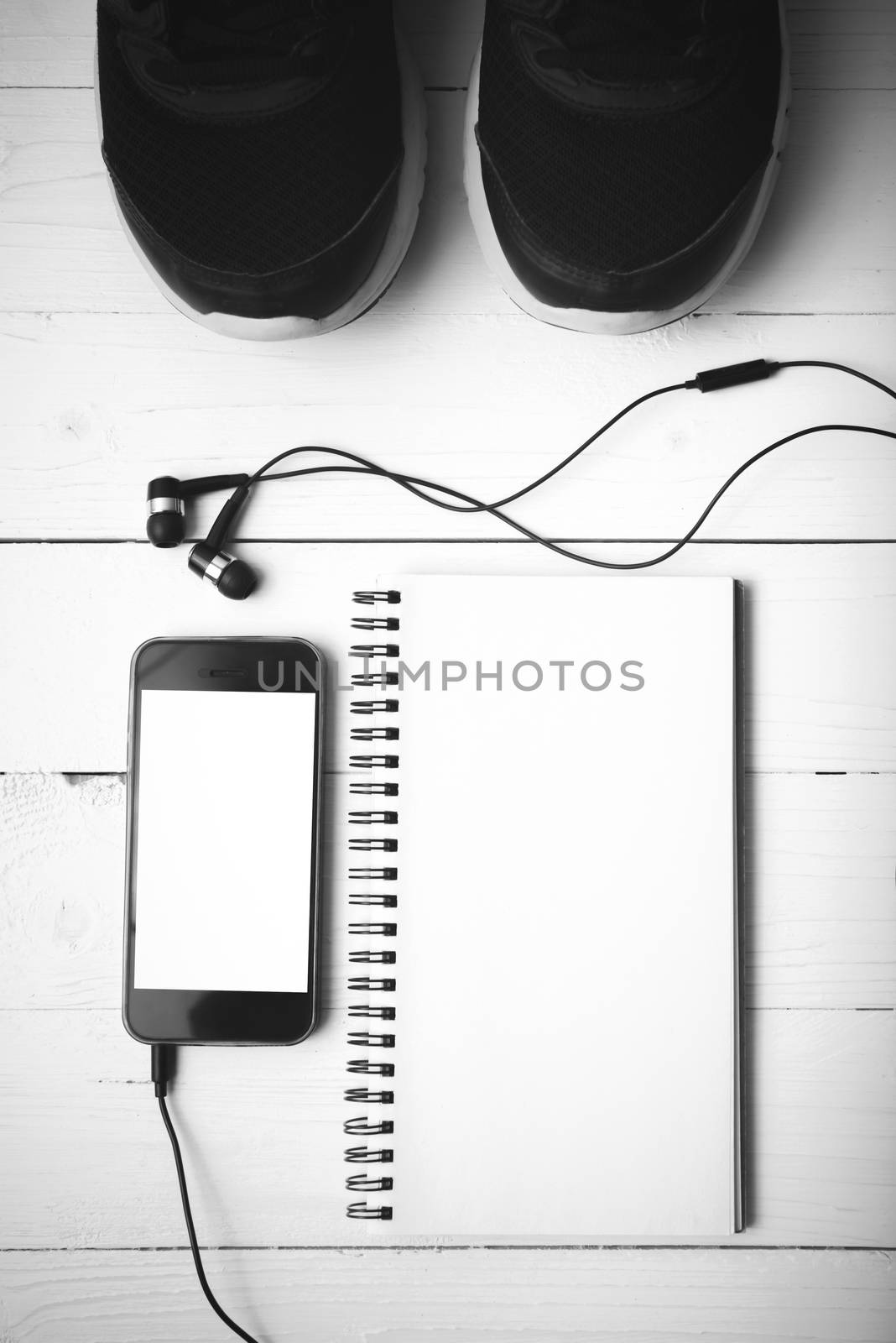 running shoes,notebook and phone black and white tone color styl by ammza12