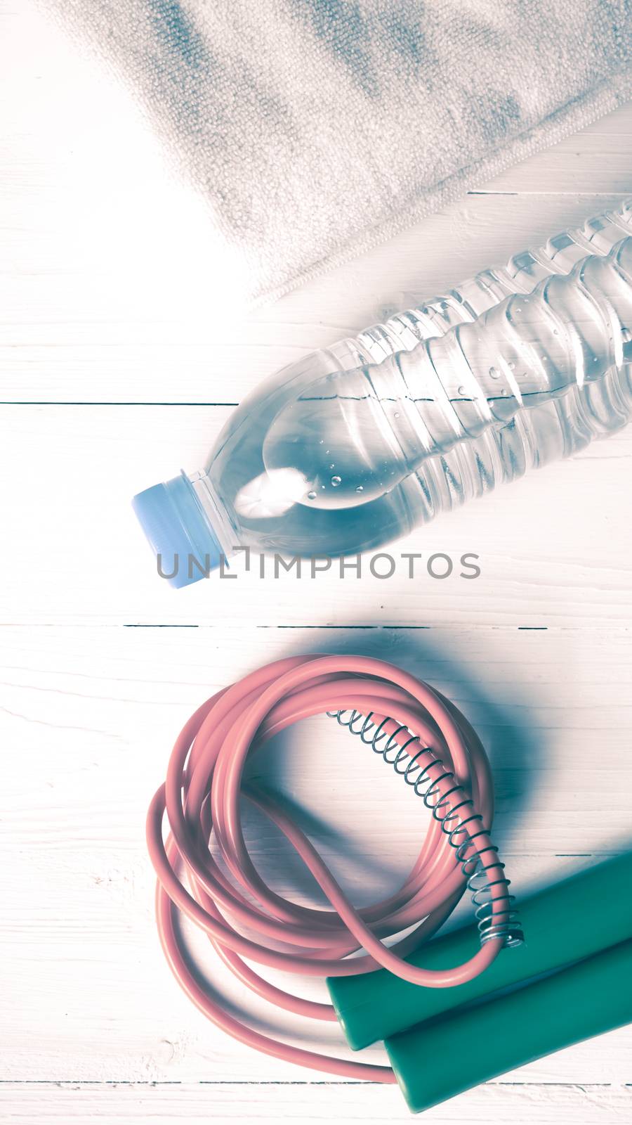 fitness equipment:water bottle,towel,rope vintage style