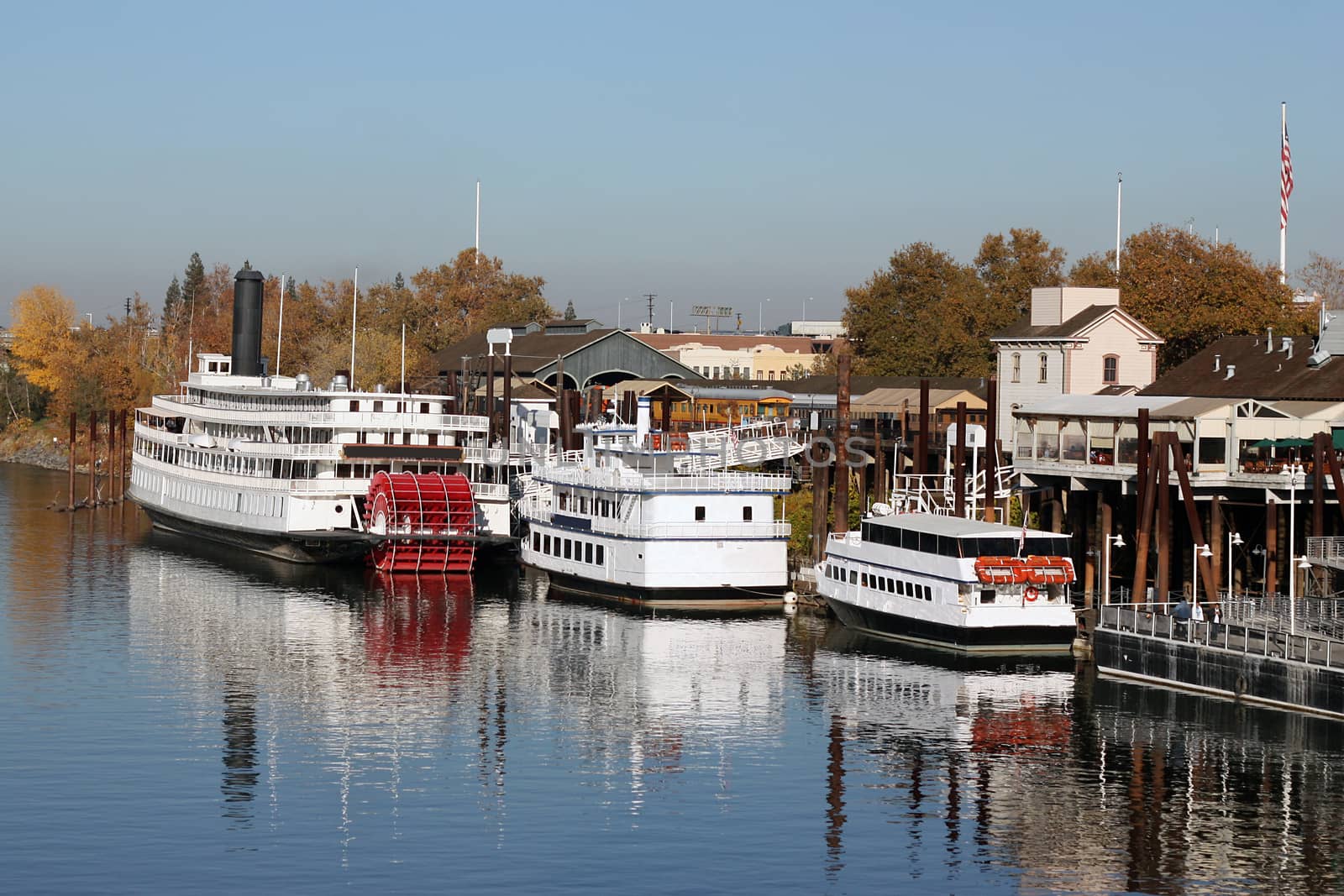 Boats on American River in Old Sacramento California