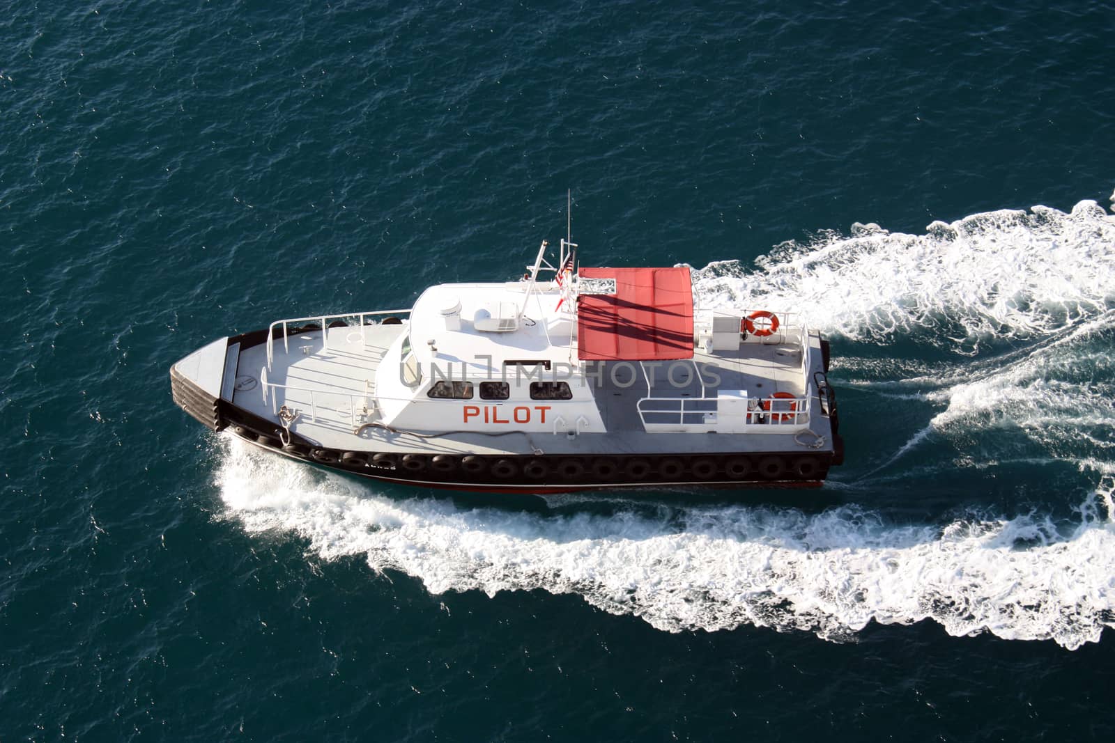 Pilot boat on the water monitors ships.