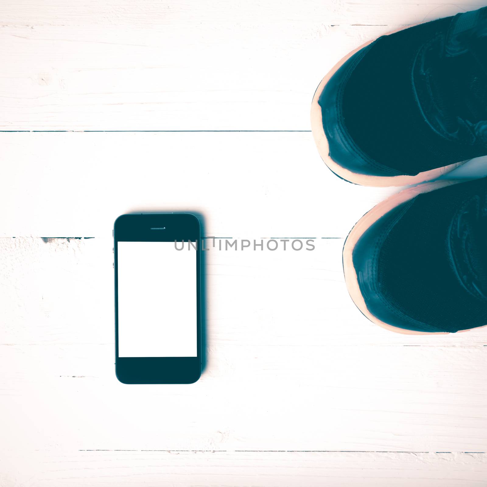 fitness equipment:running shoes,smartphone vintage style